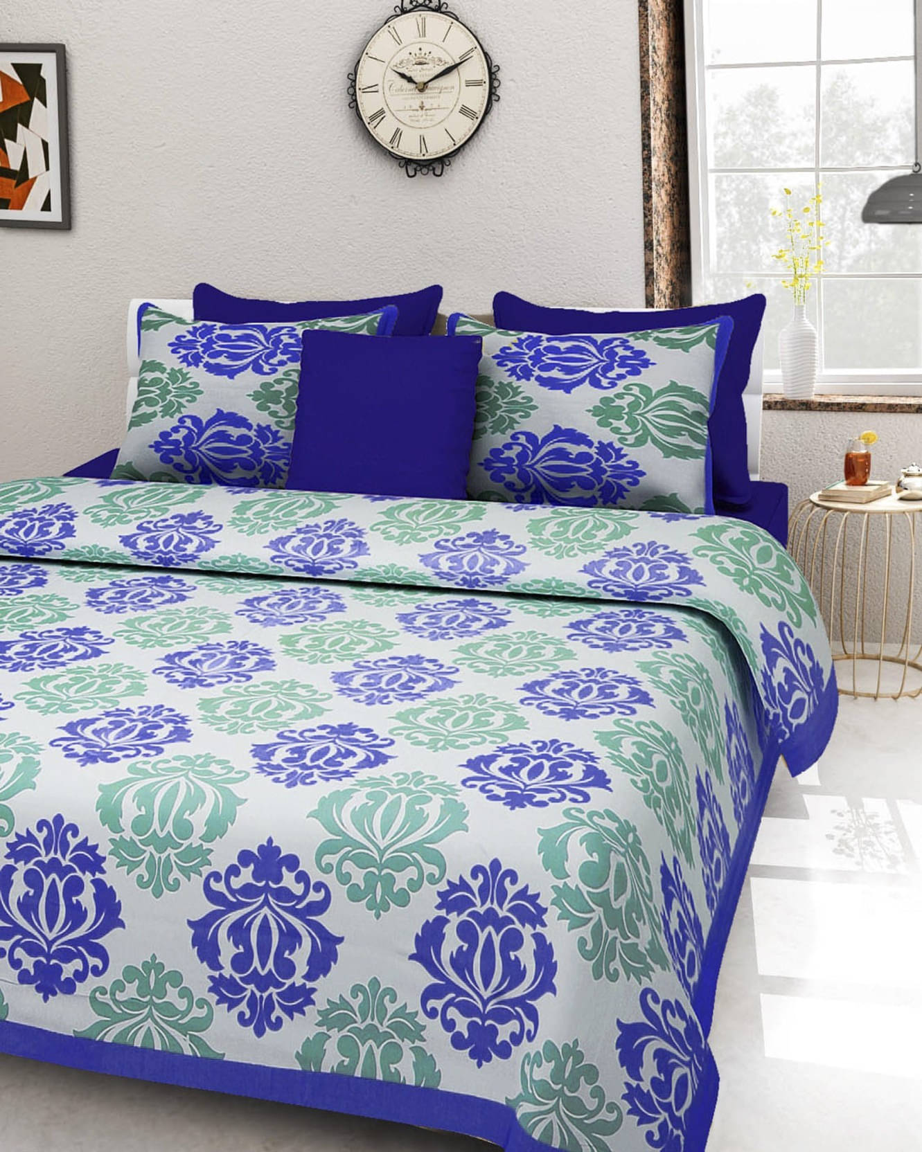     			Navkaar Creation Cotton 1 Double Bedsheet with 2 Pillow Covers ( Blue )