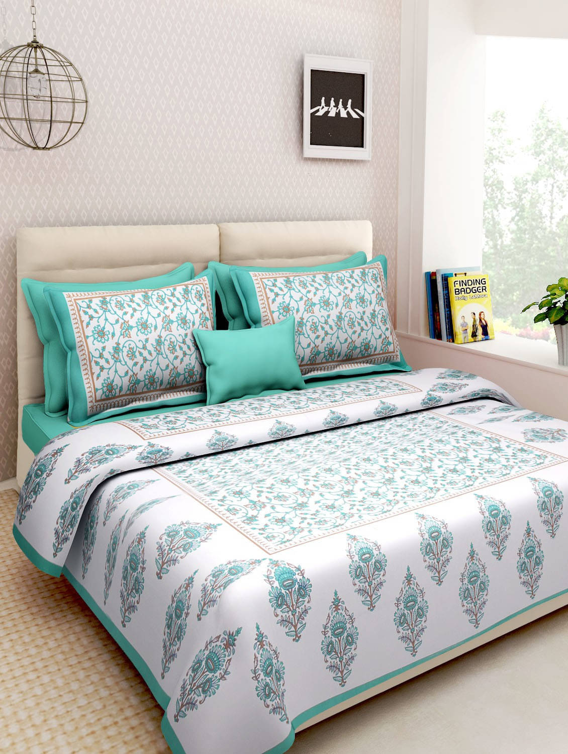     			Navkaar Creation Cotton 1 Double Bedsheet with 2 Pillow Covers ( Green )