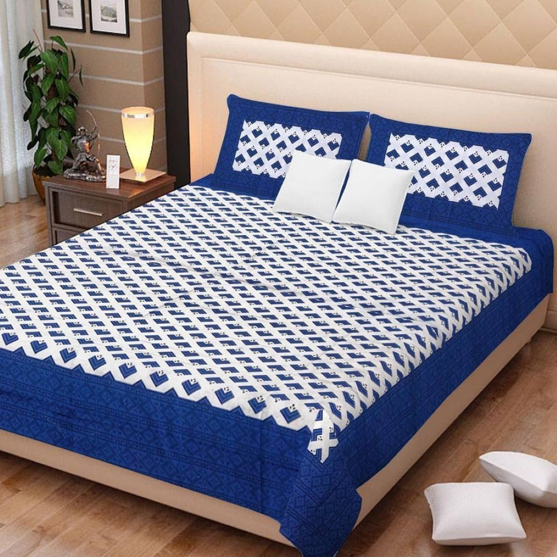 Navkaar Creation Cotton 1 Double Bedsheet with 2 Pillow Covers ( Blue ) Navkaar Creation Cotton 1 Double Bedsheet with 2 Pillow Covers ( Blue )