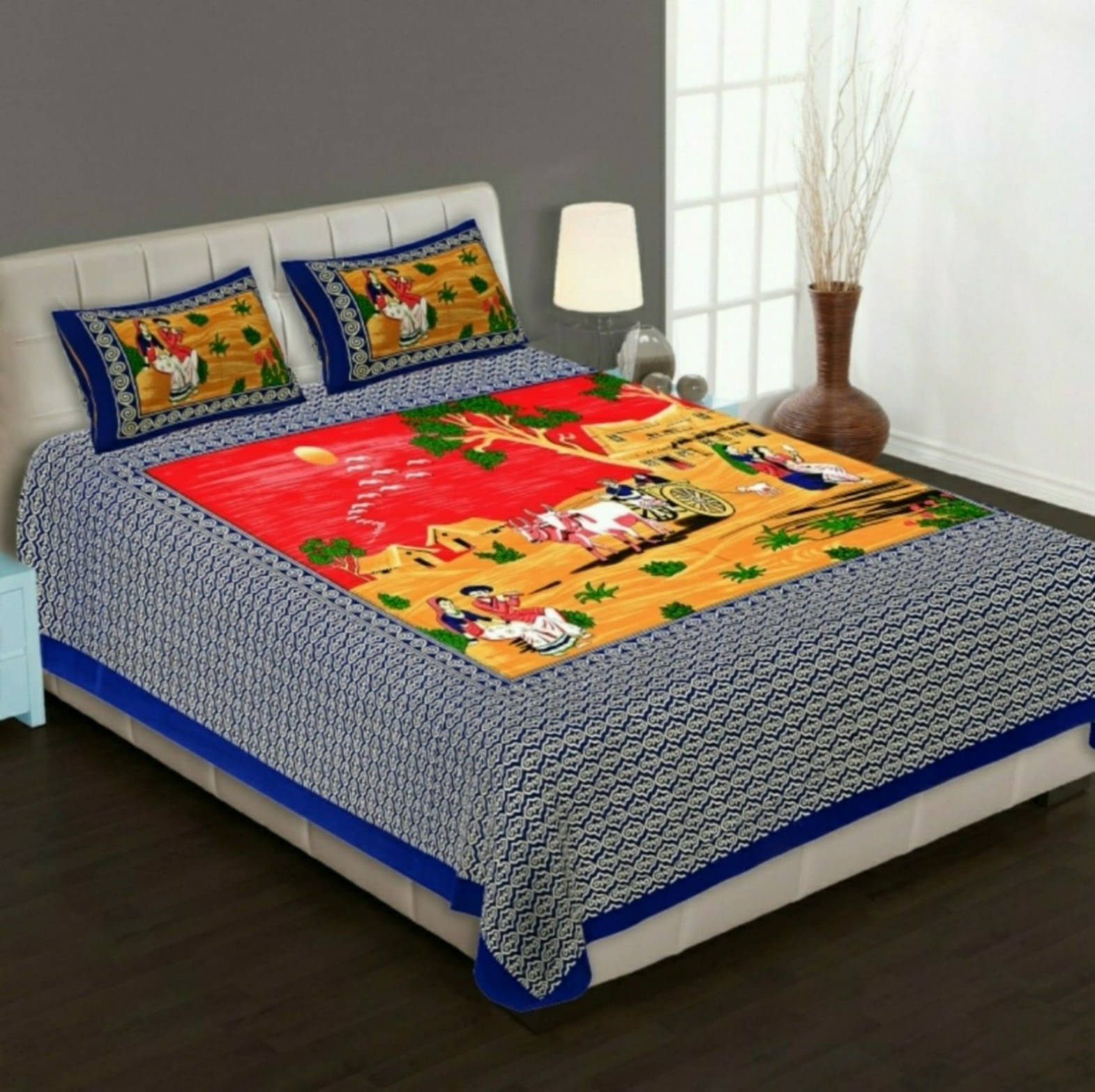 Navkaar Creation Cotton 1 Double Bedsheet with 2 Pillow Covers ( Blue ) Navkaar Creation Cotton 1 Double Bedsheet with 2 Pillow Covers ( Blue )