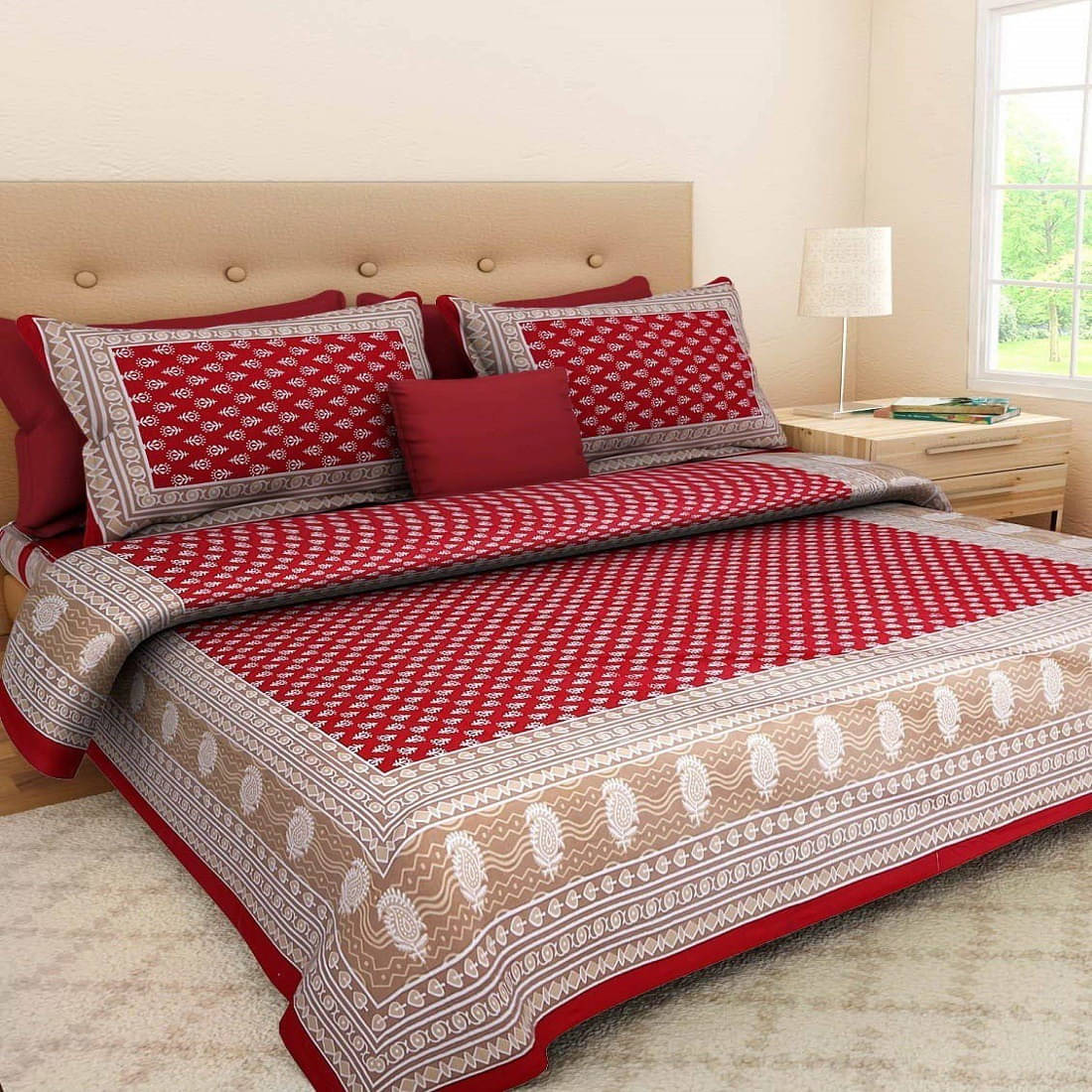 Navkaar Creation Cotton 1 Double Bedsheet with 2 Pillow Covers ( Red ) Navkaar Creation Cotton 1 Double Bedsheet with 2 Pillow Covers ( Red )