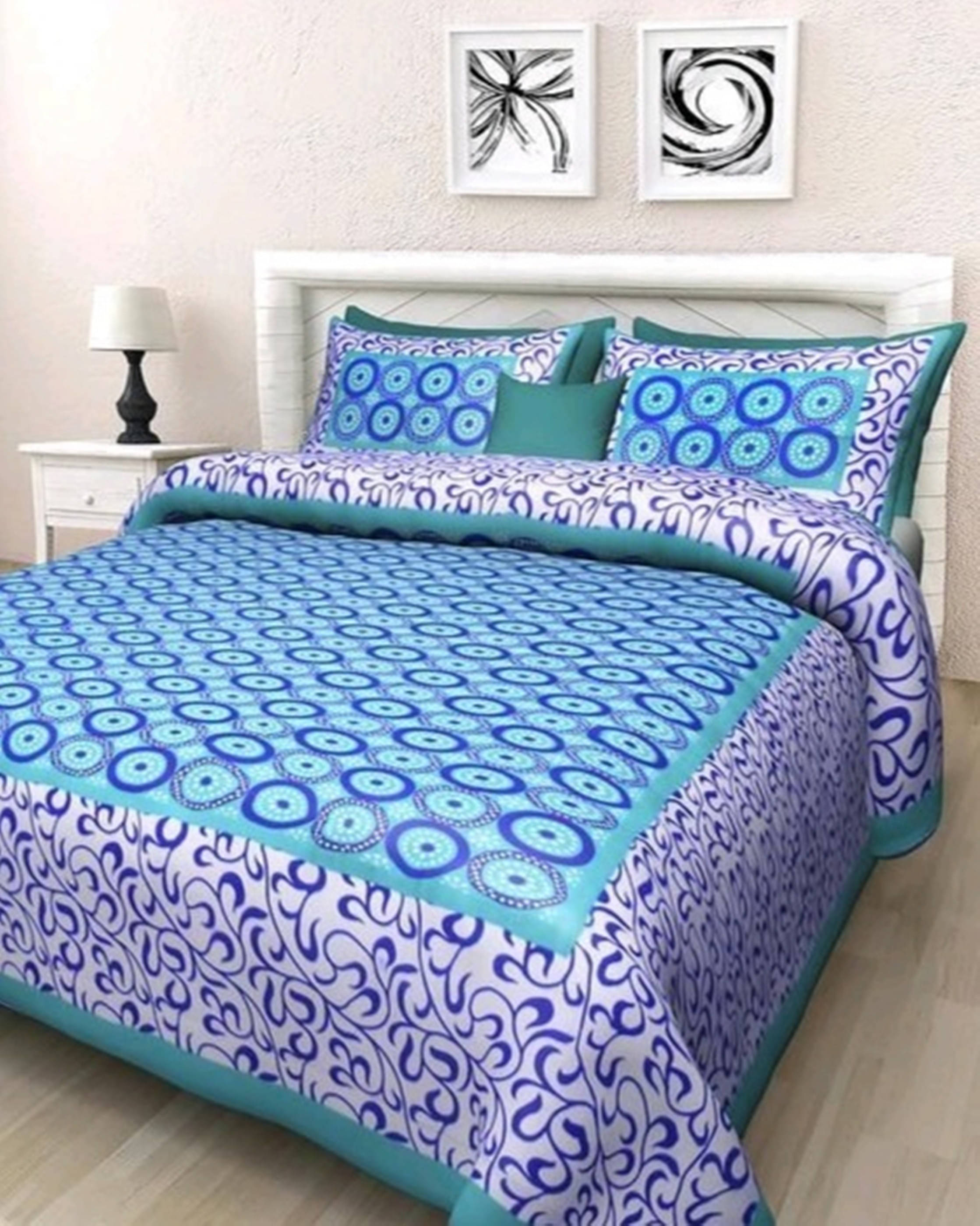     			Navkaar Creation Cotton 1 Double Bedsheet with 2 Pillow Covers ( Green )