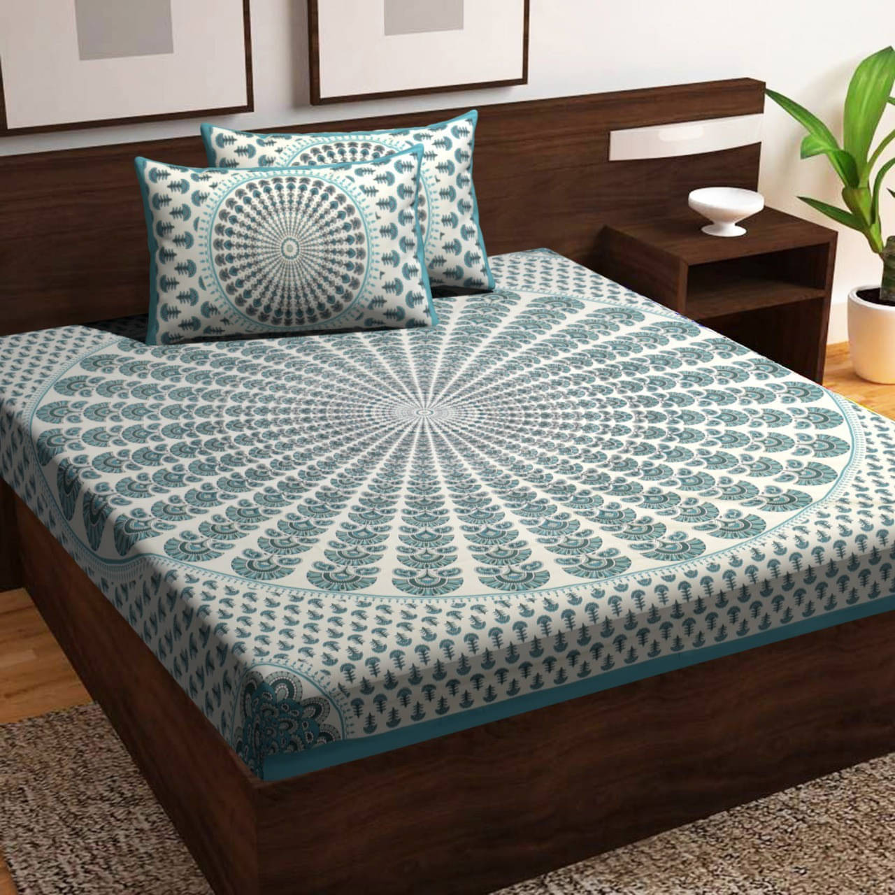     			Navkaar Creation Cotton 1 Double Bedsheet with 2 Pillow Covers ( Blue )
