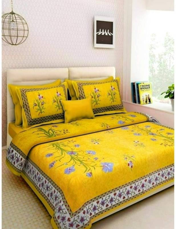     			Navkaar Creation Cotton 1 Double Bedsheet with 2 Pillow Covers ( Blue )