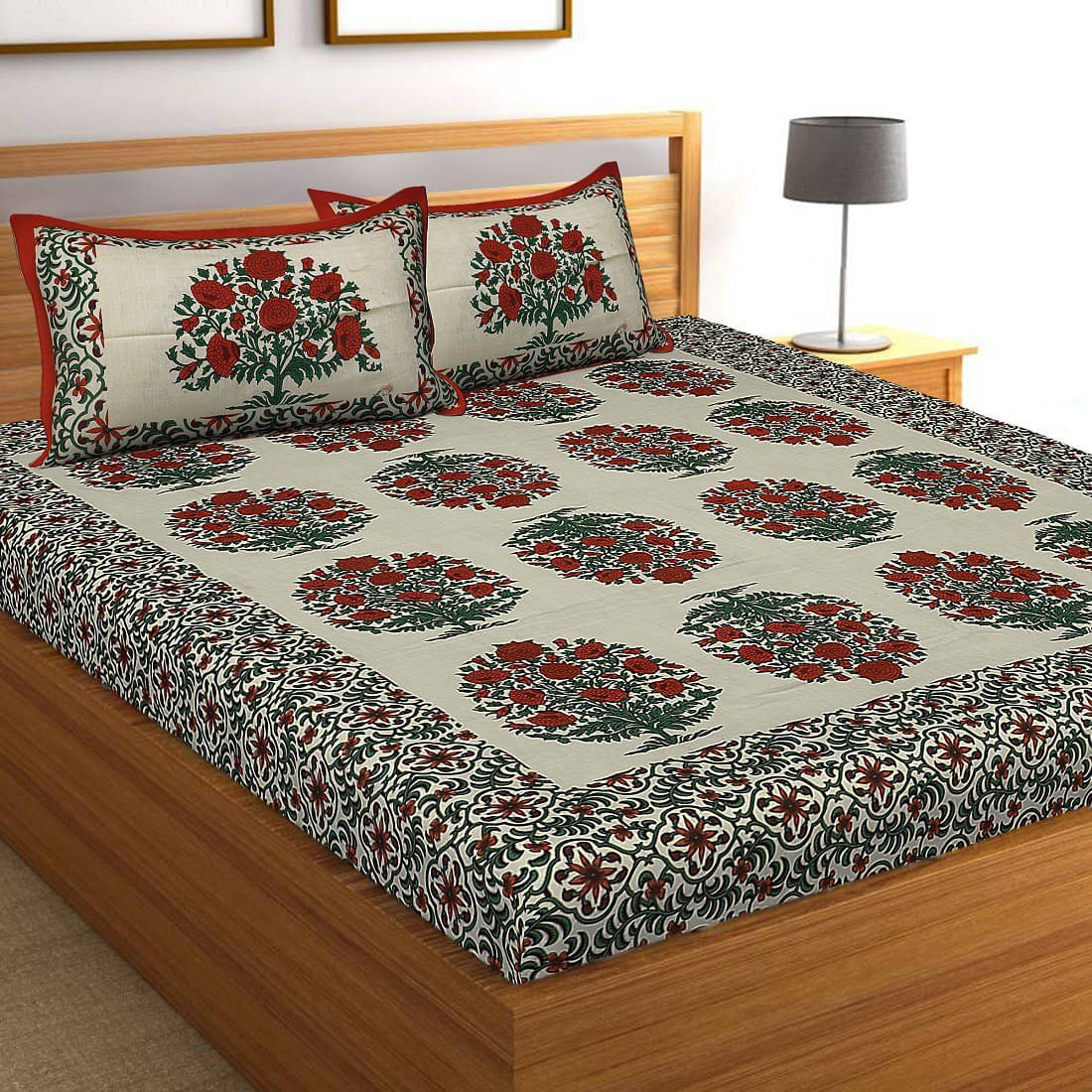     			Navkaar Creation Cotton 1 Double Bedsheet with 2 Pillow Covers ( Multicolor )