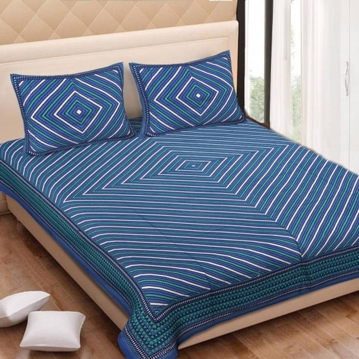     			Navkaar Creation Cotton 1 Double Bedsheet with 2 Pillow Covers ( Blue )