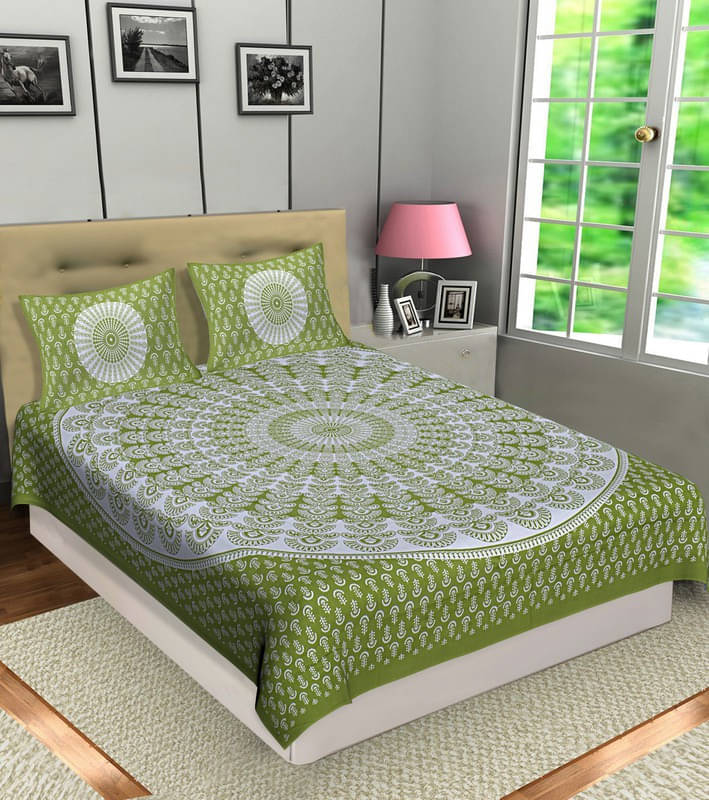     			Navkaar Creation Cotton 1 Double Bedsheet with 2 Pillow Covers ( Green )