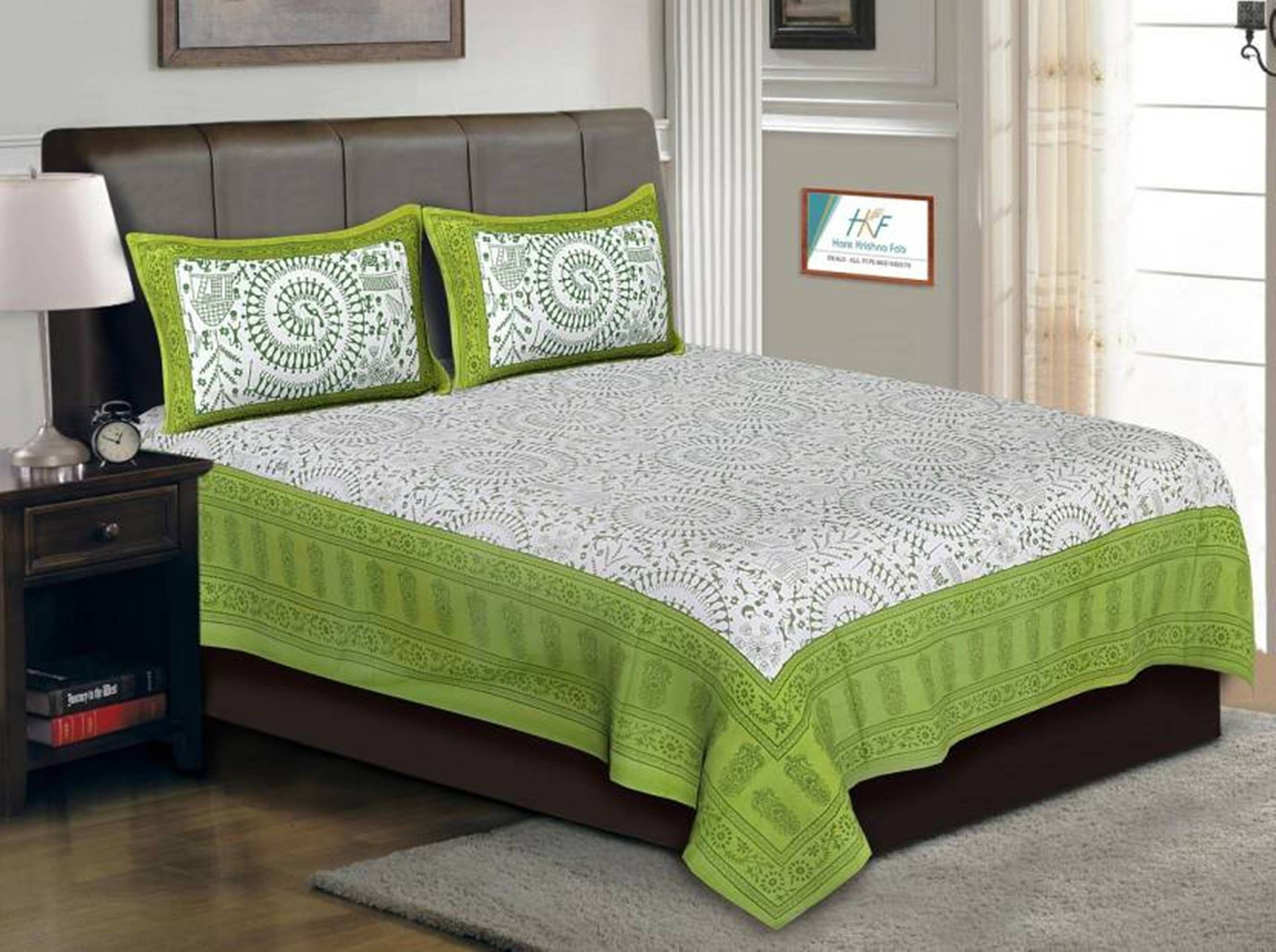 Navkaar Creation Cotton 1 Double Bedsheet with 2 Pillow Covers ( Green ) Navkaar Creation Cotton 1 Double Bedsheet with 2 Pillow Covers ( Green )