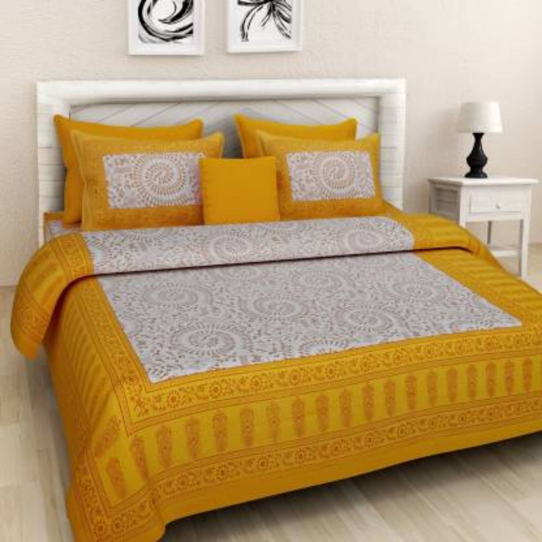 Navkaar Creation Cotton 1 Double Bedsheet with 2 Pillow Covers ( Yellow ) Navkaar Creation Cotton 1 Double Bedsheet with 2 Pillow Covers ( Yellow )
