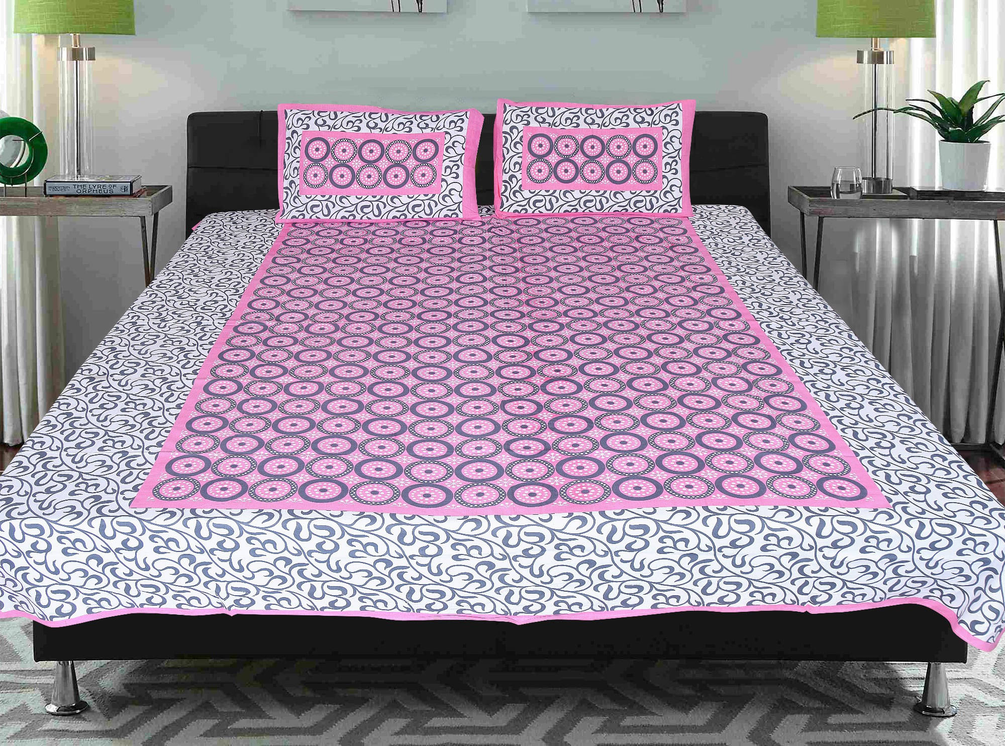     			Navkaar Creation Cotton 1 Double Bedsheet with 2 Pillow Covers ( Pink )
