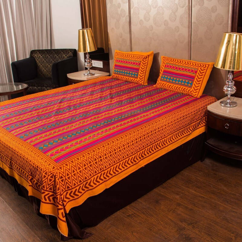 Navkaar Creation Cotton 1 Double Bedsheet with 2 Pillow Covers ( Orange ) Navkaar Creation Cotton 1 Double Bedsheet with 2 Pillow Covers ( Orange )