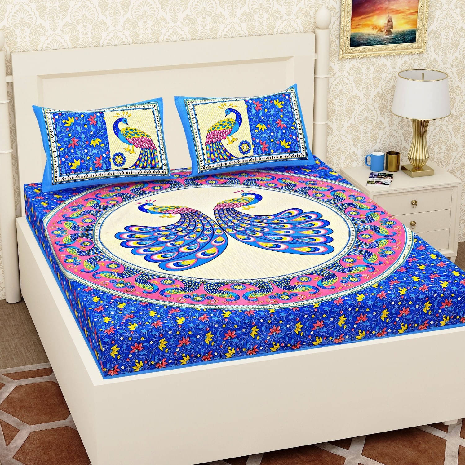 Navkaar Creation Cotton 1 Double Bedsheet with 2 Pillow Covers ( Multicolor ) Navkaar Creation Cotton 1 Double Bedsheet with 2 Pillow Covers ( Multicolor )