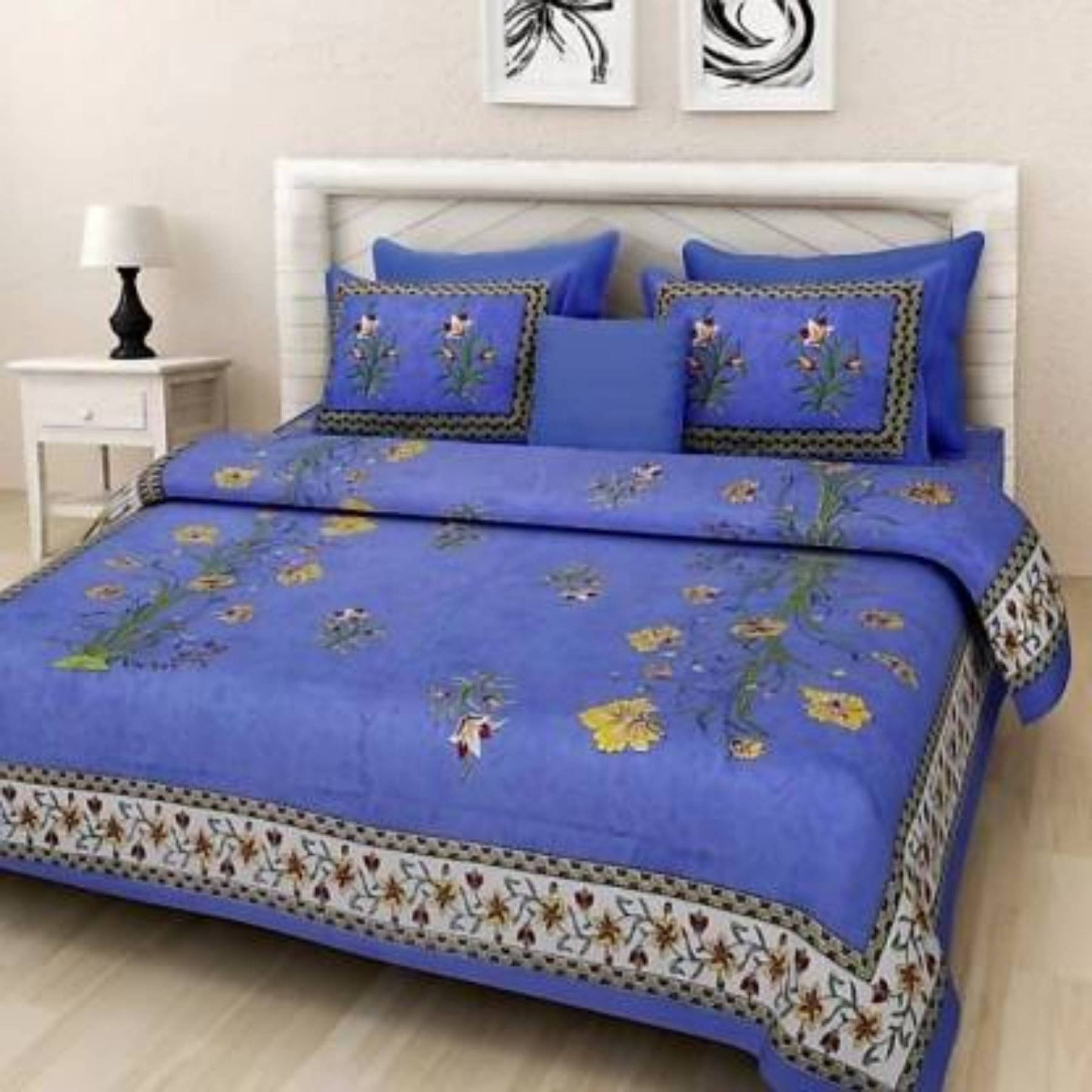     			Navkaar Creation Cotton 1 Double Bedsheet with 2 Pillow Covers ( Blue )