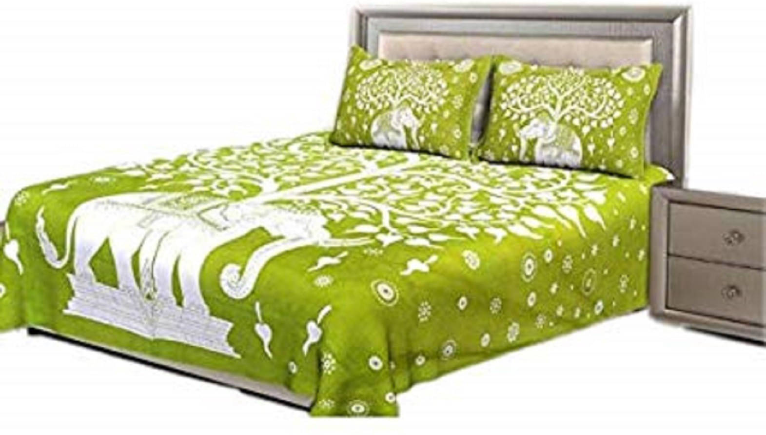     			Navkaar Creation Cotton 1 Double Bedsheet with 2 Pillow Covers ( Green )