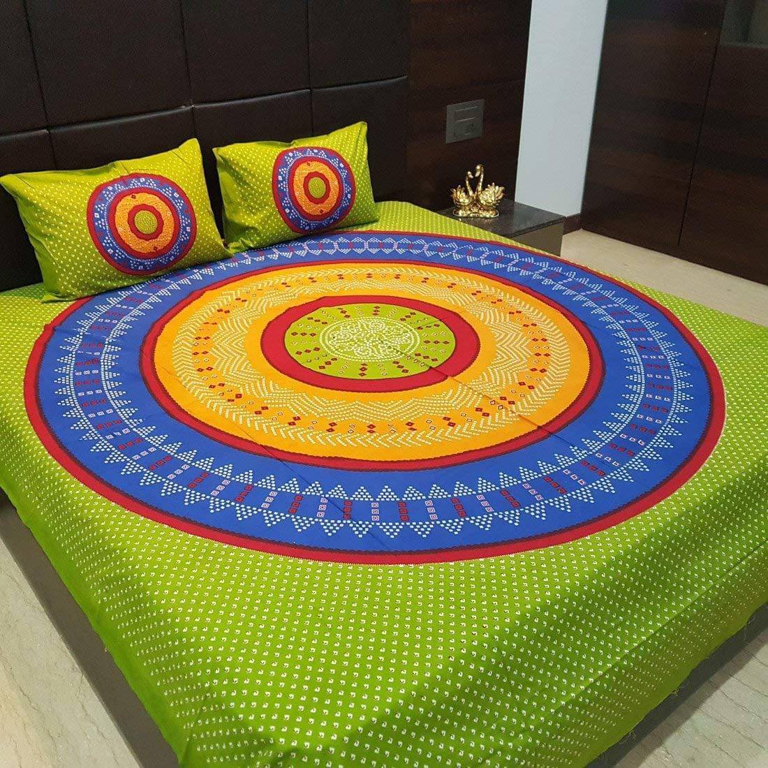     			Navkaar Creation Cotton 1 Double Bedsheet with 2 Pillow Covers ( Green )