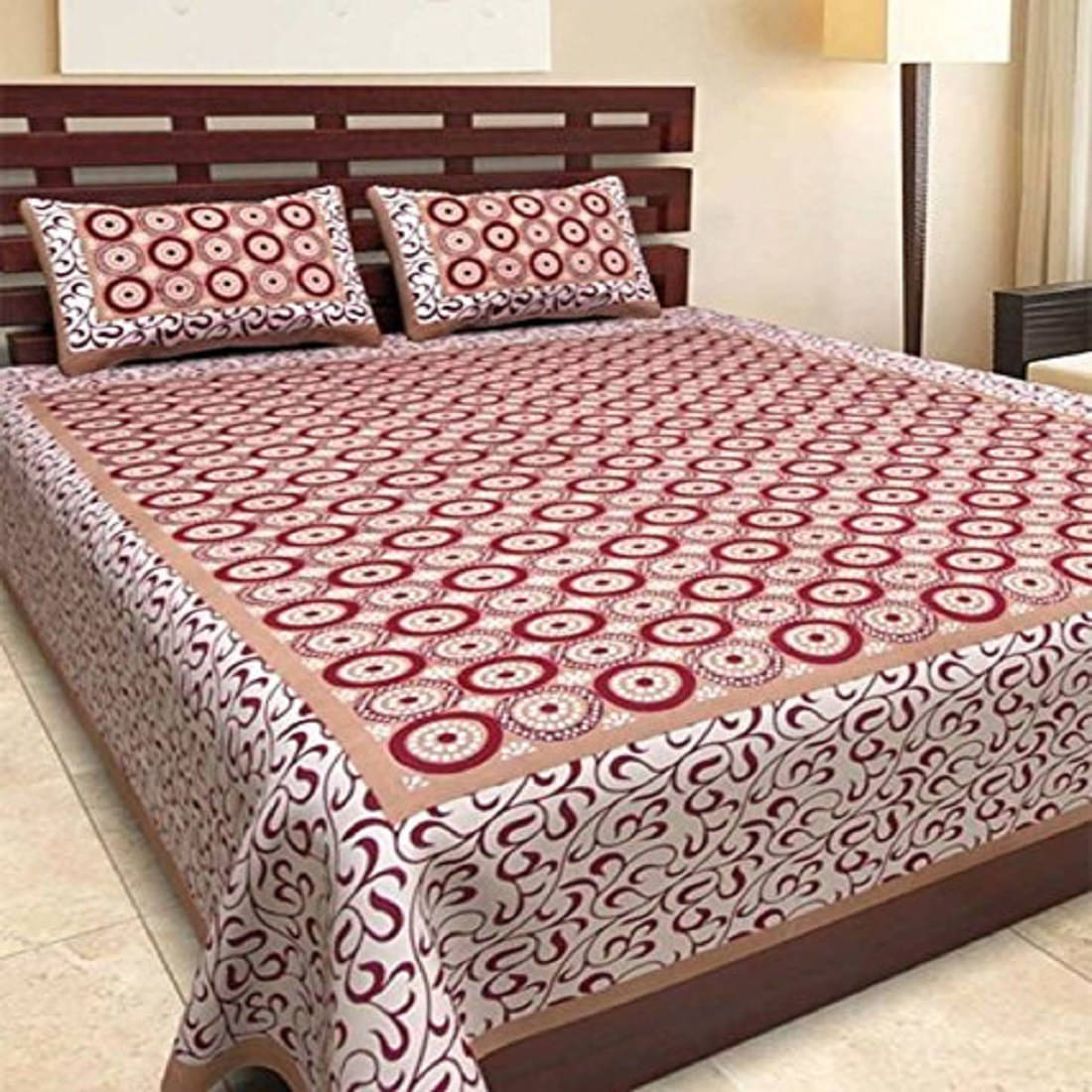     			Navkaar Creation Cotton 1 Double Bedsheet with 2 Pillow Covers ( Brown )