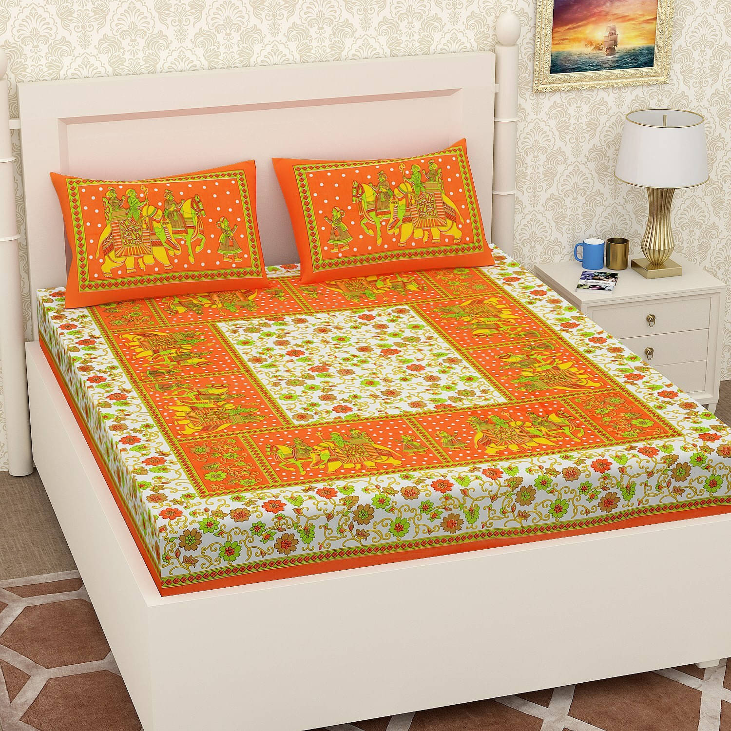 Navkaar Creation Cotton 1 Double Bedsheet with 2 Pillow Covers ( Orange ) Navkaar Creation Cotton 1 Double Bedsheet with 2 Pillow Covers ( Orange )