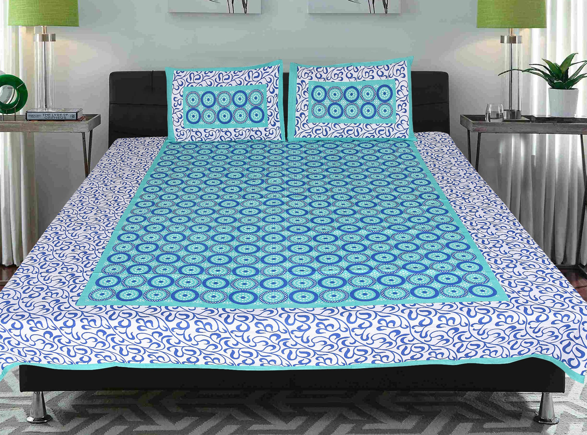 Navkaar Creation Cotton 1 Double Bedsheet with 2 Pillow Covers ( Green ) Navkaar Creation Cotton 1 Double Bedsheet with 2 Pillow Covers ( Green )