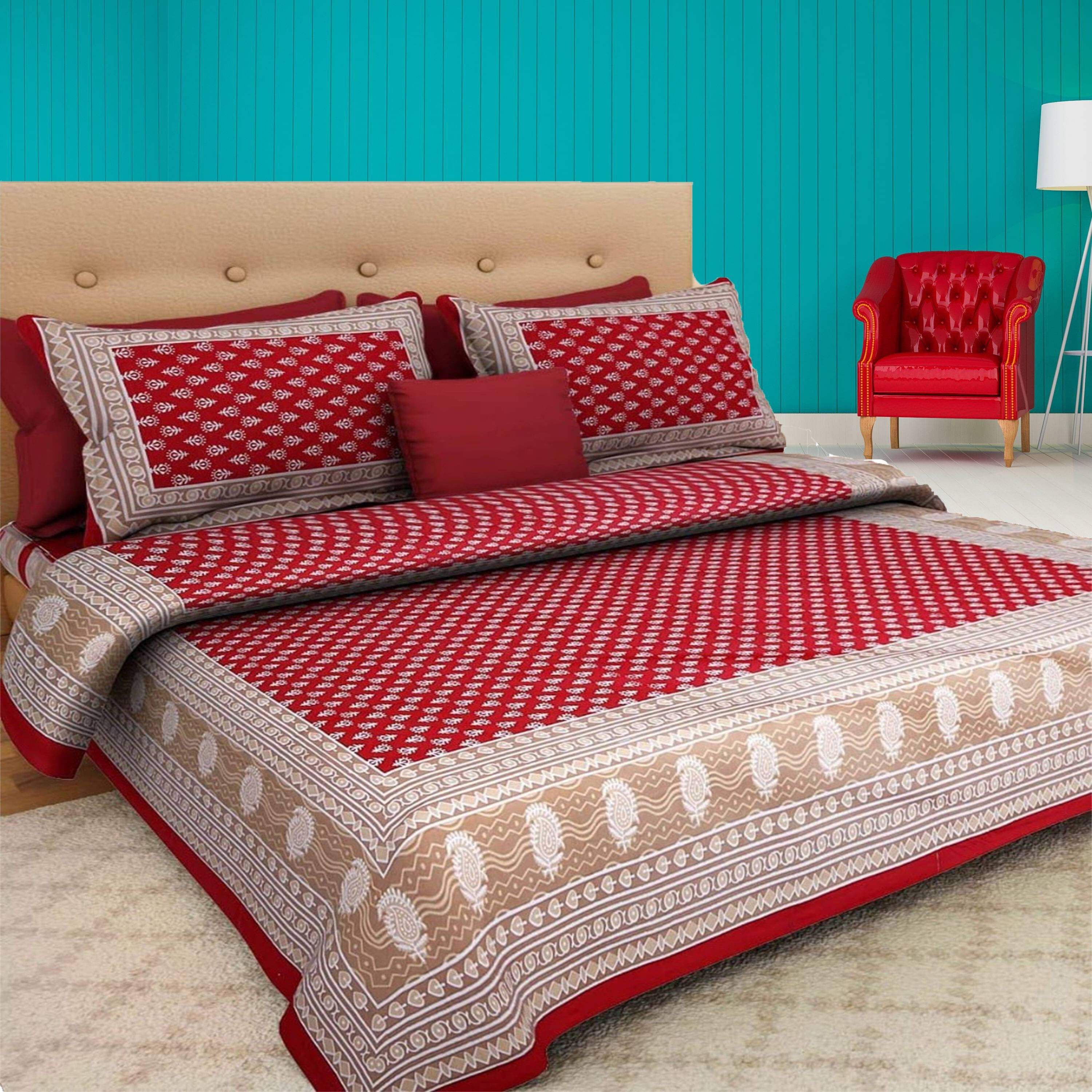     			Navkaar Creation Cotton 1 Double Bedsheet with 2 Pillow Covers ( Red )