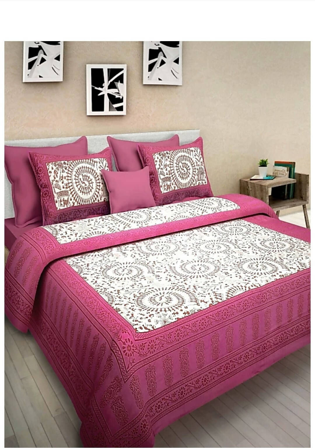Navkaar Creation Cotton 1 Double Bedsheet with 2 Pillow Covers ( Pink )     			Navkaar Creation Cotton 1 Double Bedsheet with 2 Pillow Covers ( Pink )
