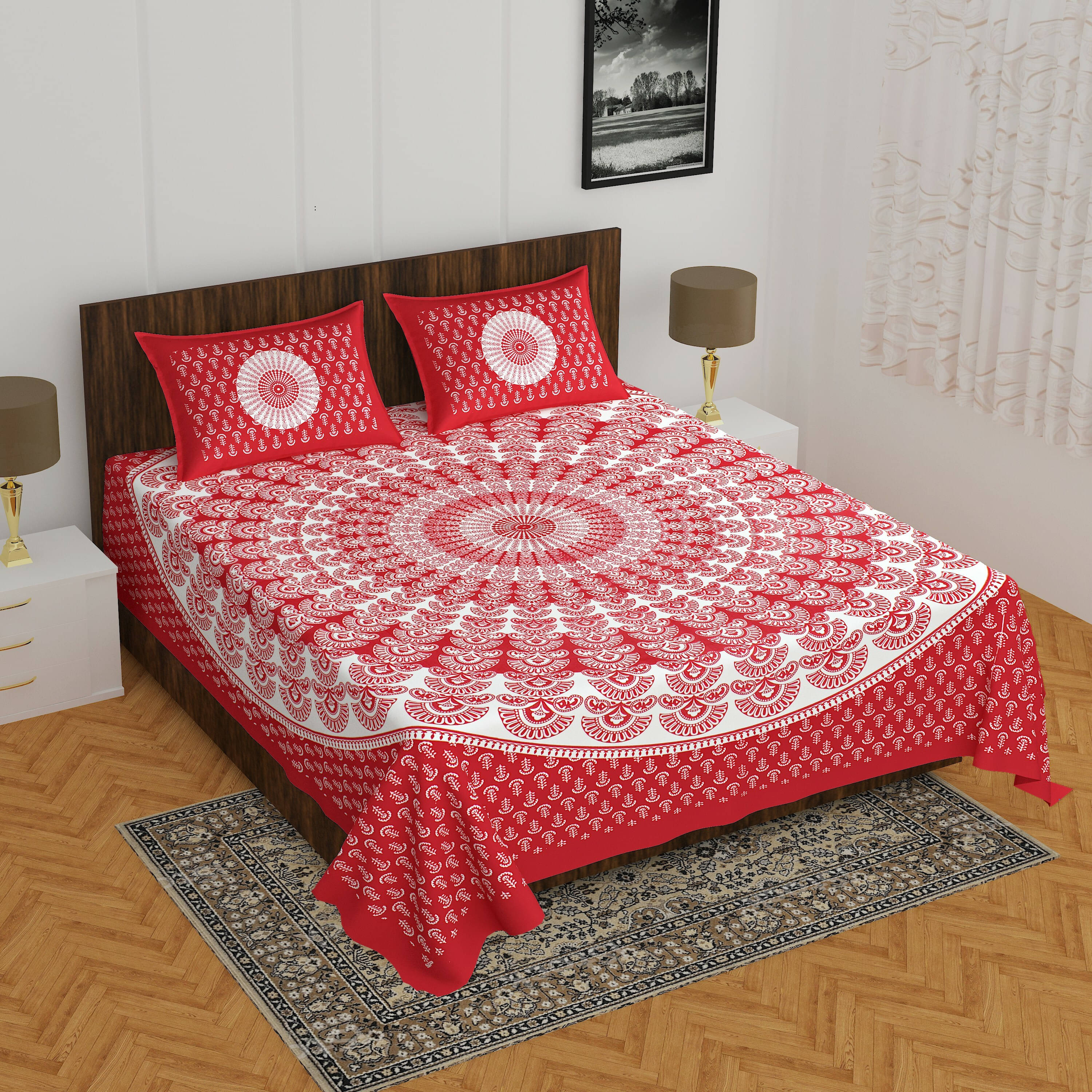 Navkaar Creation Cotton 1 Double Bedsheet with 2 Pillow Covers ( Red ) Navkaar Creation Cotton 1 Double Bedsheet with 2 Pillow Covers ( Red )