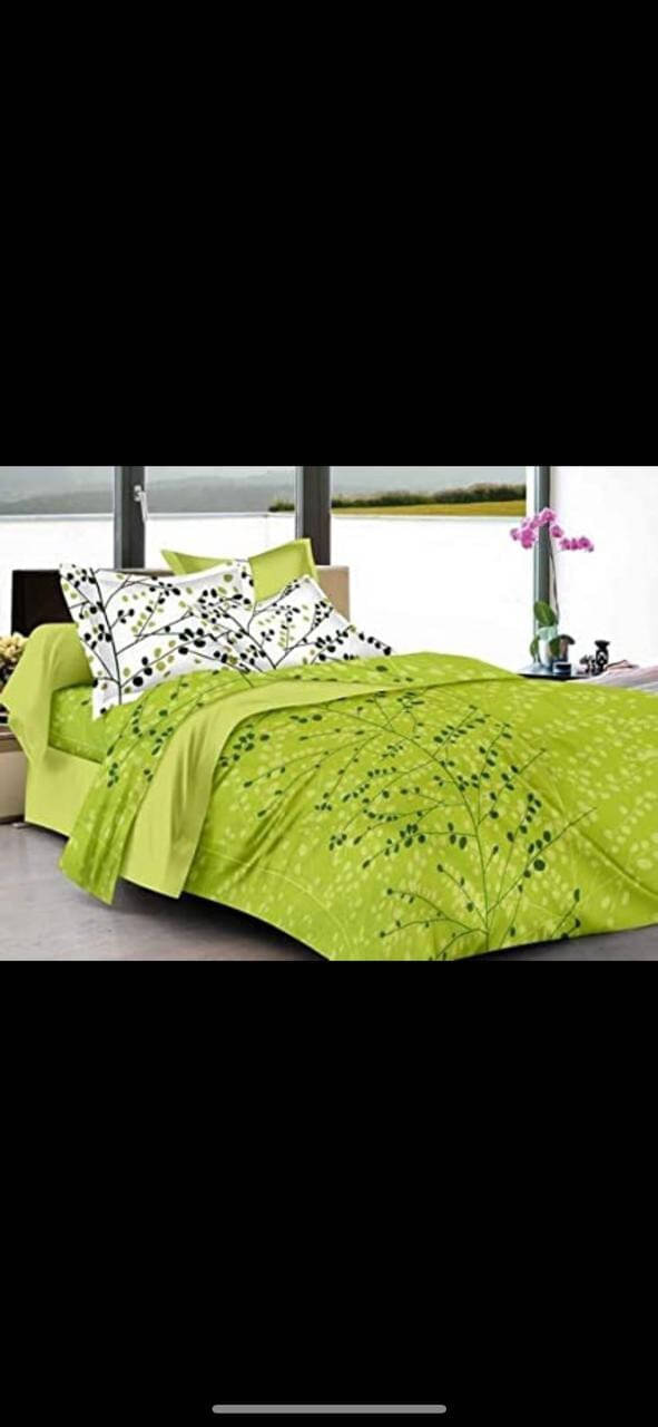     			Navkaar Creation Cotton 1 Double Bedsheet with 2 Pillow Covers ( Green )
