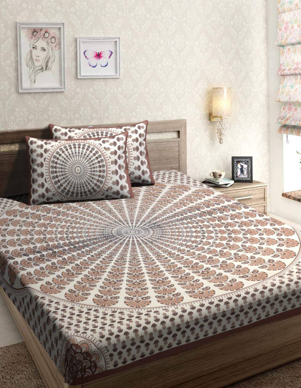     			Navkaar Creation Cotton 1 Double Bedsheet with 2 Pillow Covers ( Brown )