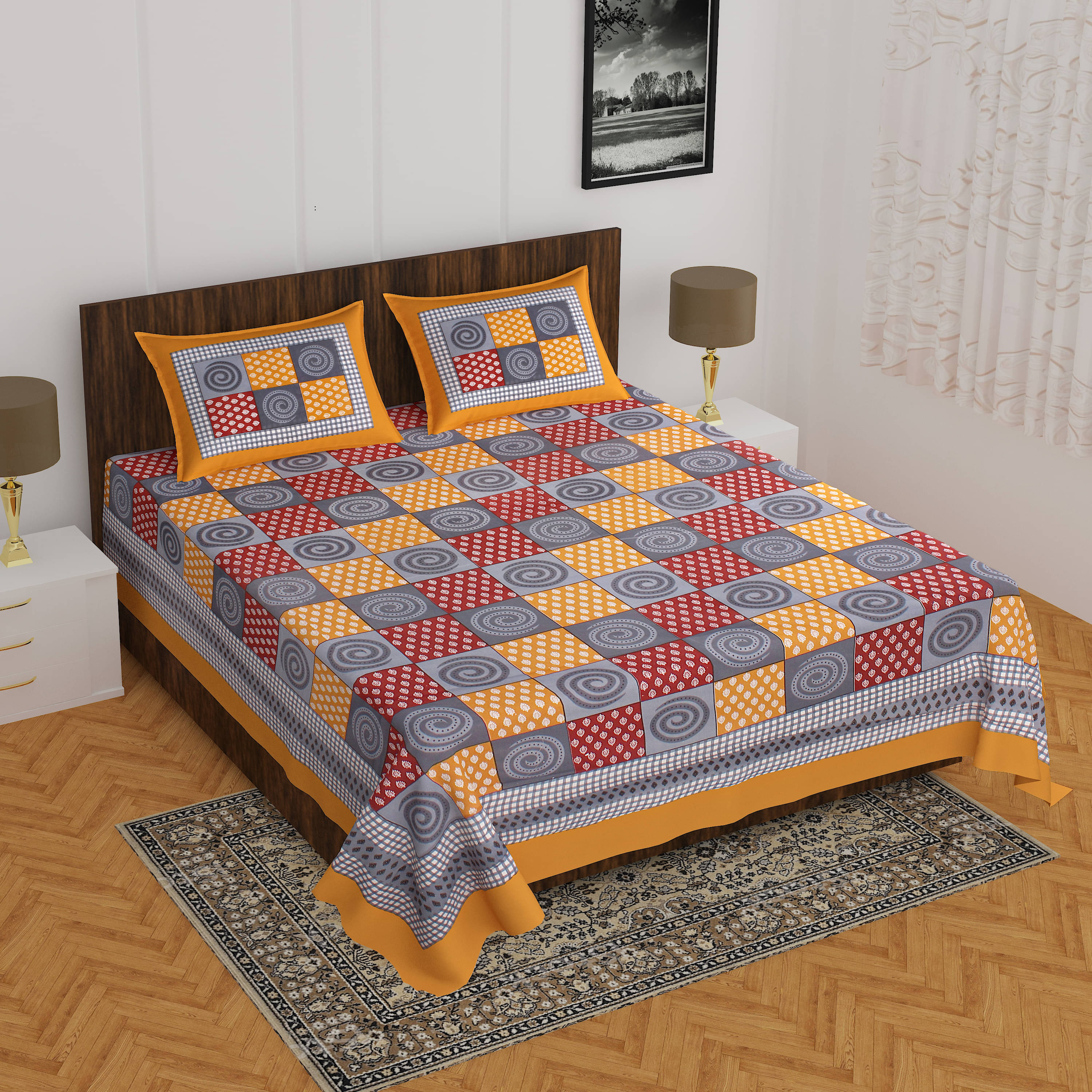     			Navkaar Creation Cotton 1 Double Bedsheet with 2 Pillow Covers ( Multicolor )