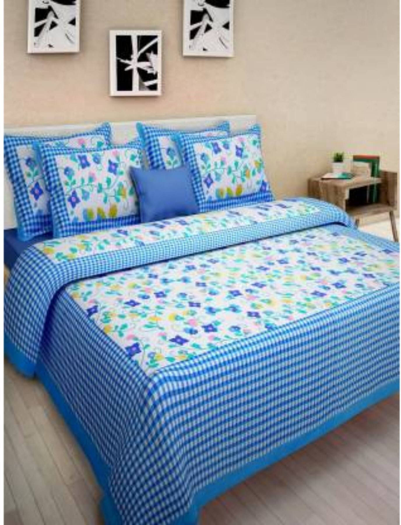 Navkaar Creation Cotton 1 Double Bedsheet with 2 Pillow Covers ( Blue ) Navkaar Creation Cotton 1 Double Bedsheet with 2 Pillow Covers ( Blue )
