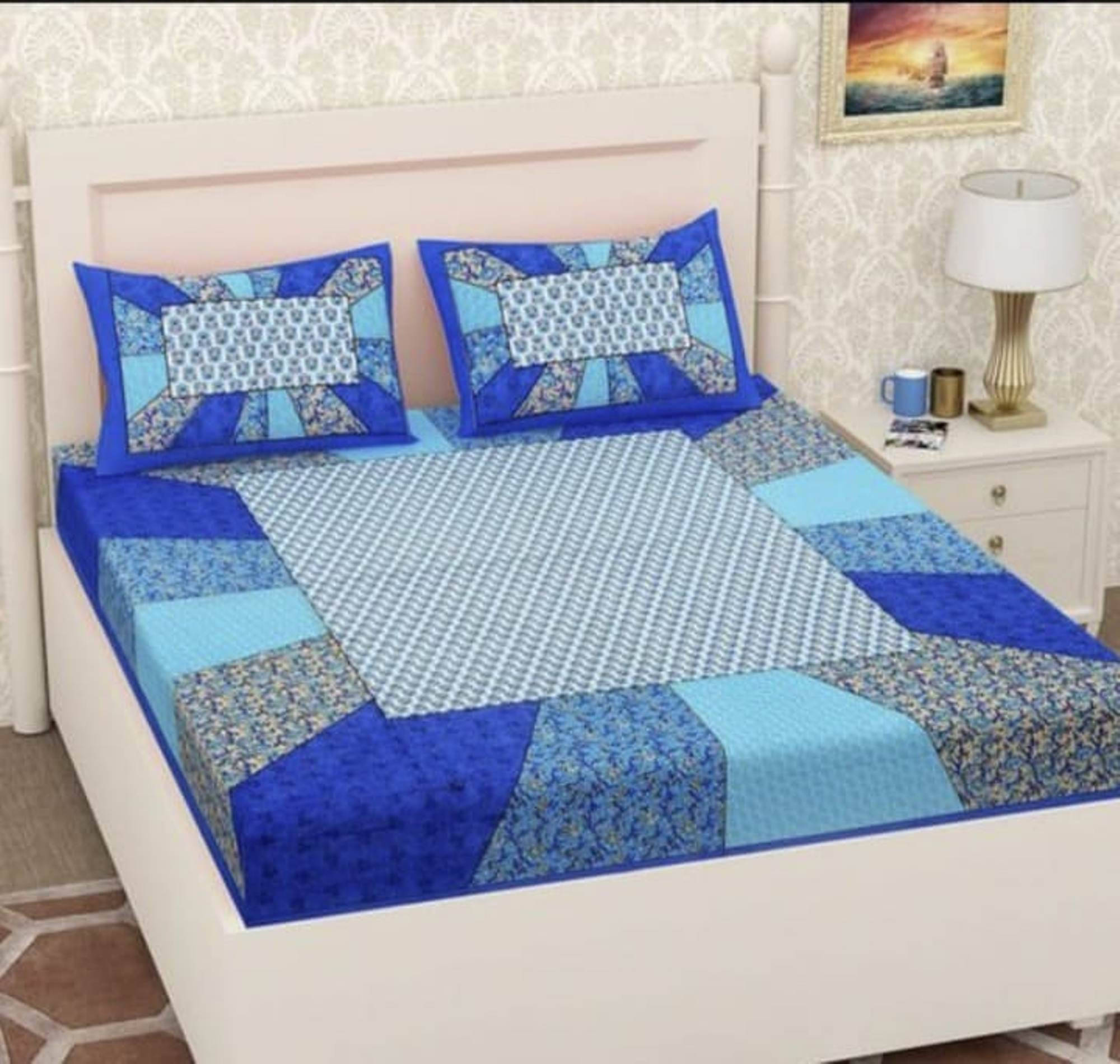 Navkaar Creation Cotton 1 Double Bedsheet with 2 Pillow Covers ( Blue ) Navkaar Creation Cotton 1 Double Bedsheet with 2 Pillow Covers ( Blue )