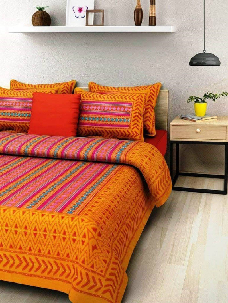     			Navkaar Creation Cotton 1 Double Bedsheet with 2 Pillow Covers ( Yellow )