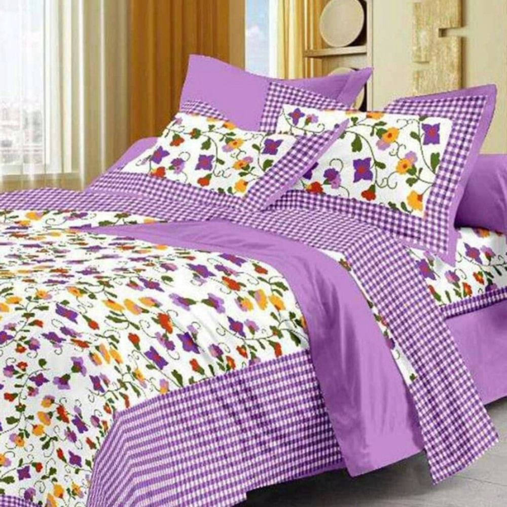     			Navkaar Creation Cotton 1 Double Bedsheet with 2 Pillow Covers ( Purple )