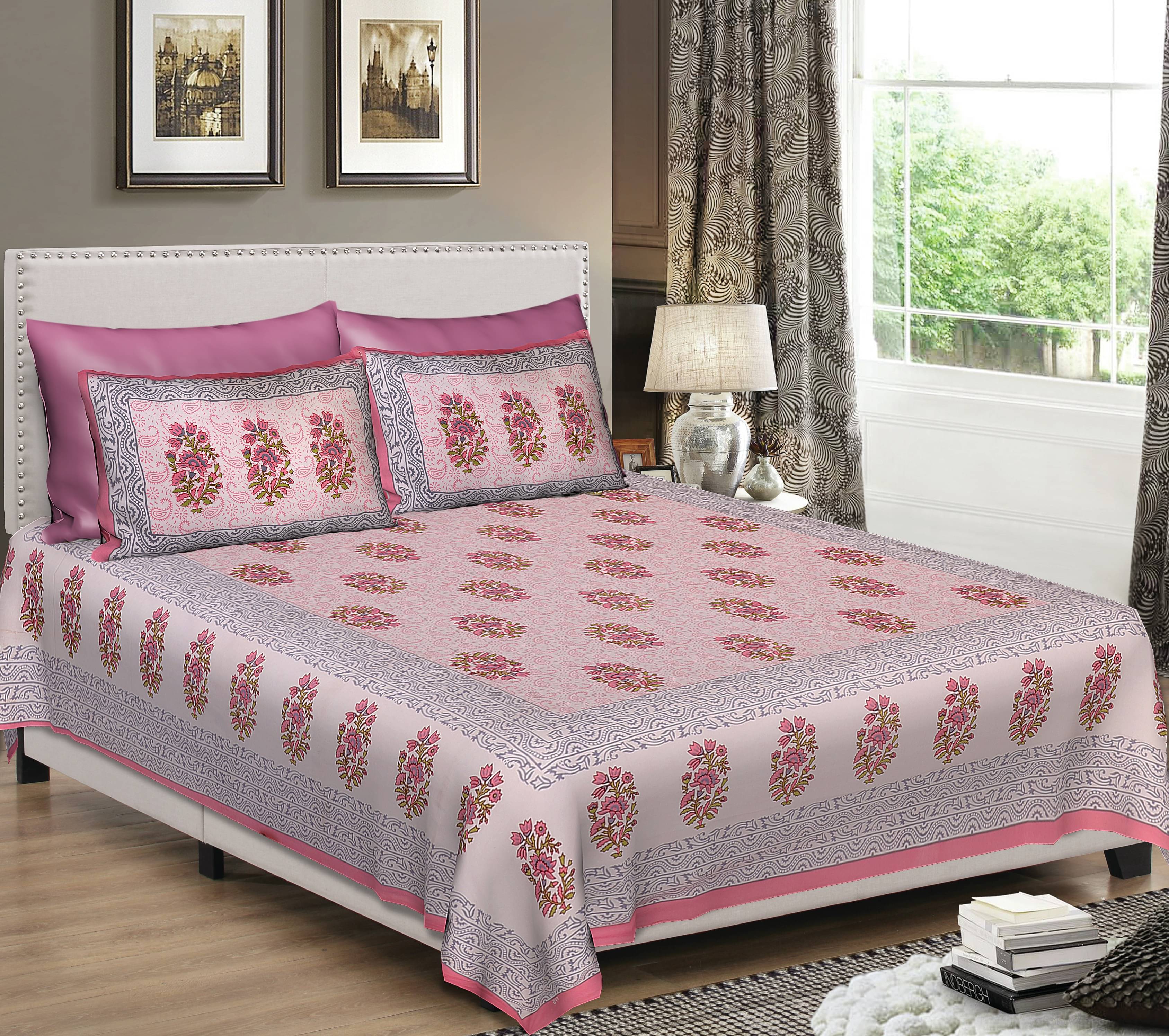 Navkaar Creation Cotton 1 Double Bedsheet with 2 Pillow Covers ( Pink ) Navkaar Creation Cotton 1 Double Bedsheet with 2 Pillow Covers ( Pink )