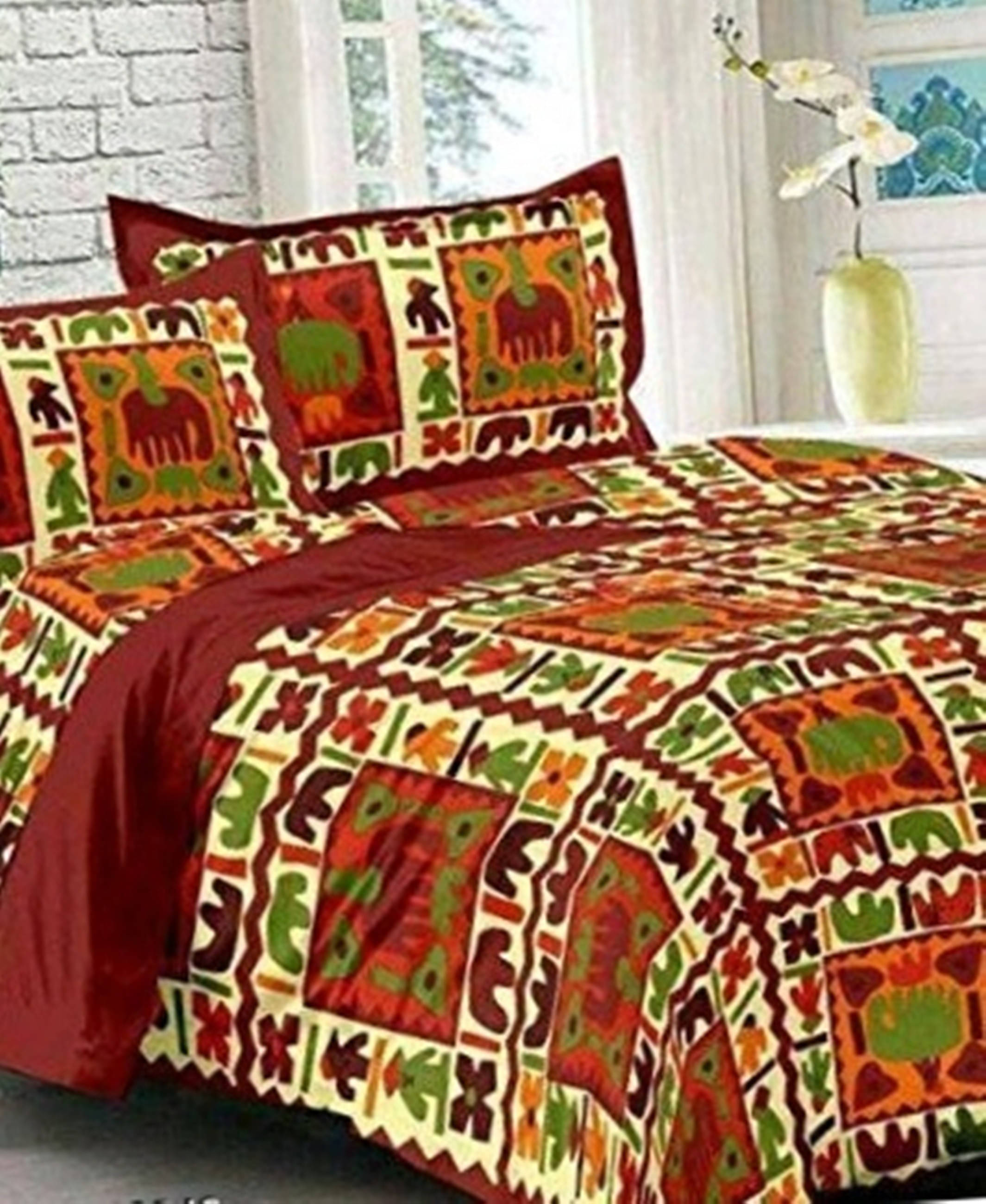     			Navkaar Creation Cotton 1 Double Bedsheet with 2 Pillow Covers ( Red )