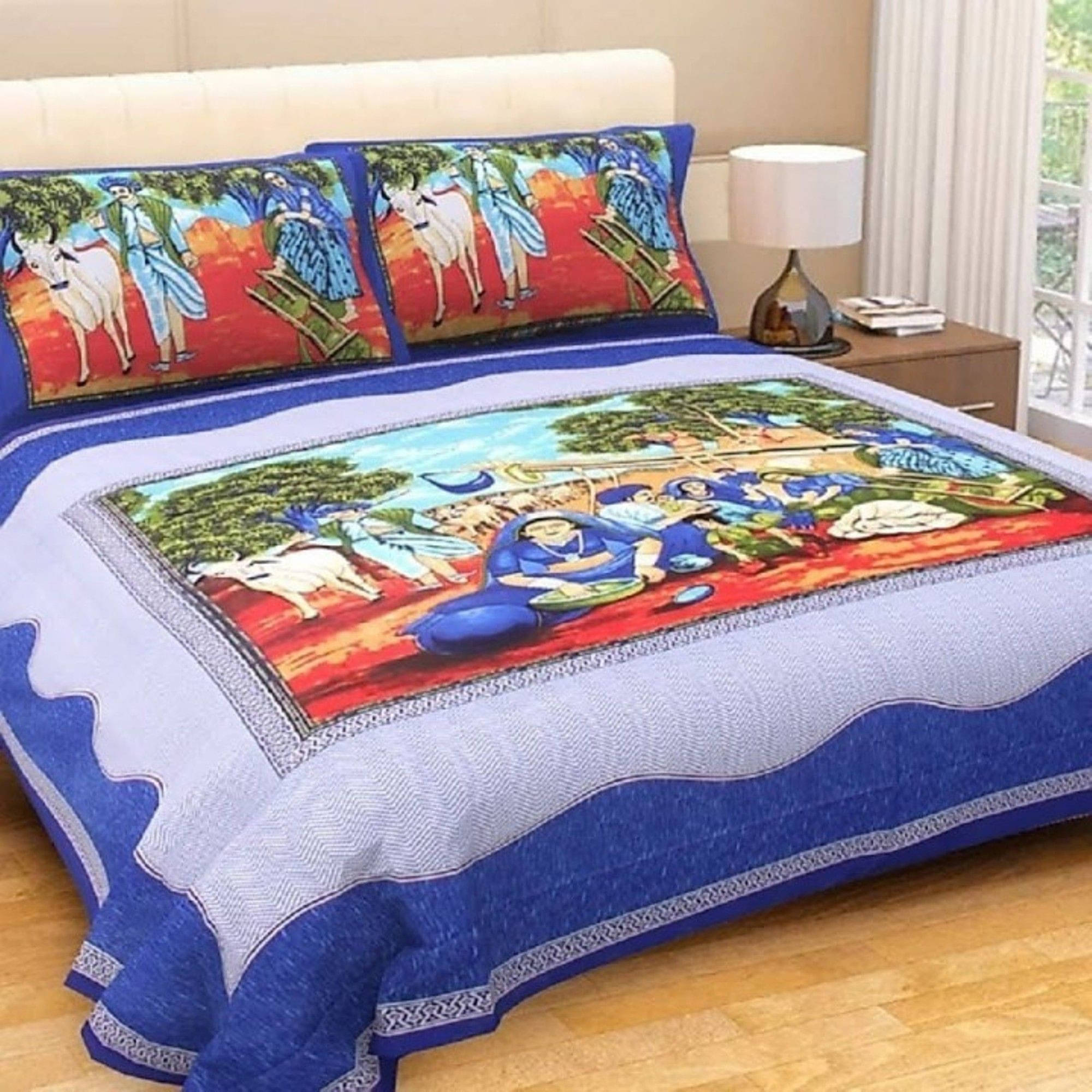 Navkaar Creation Cotton 1 Double Bedsheet with 2 Pillow Covers ( Blue ) Navkaar Creation Cotton 1 Double Bedsheet with 2 Pillow Covers ( Blue )