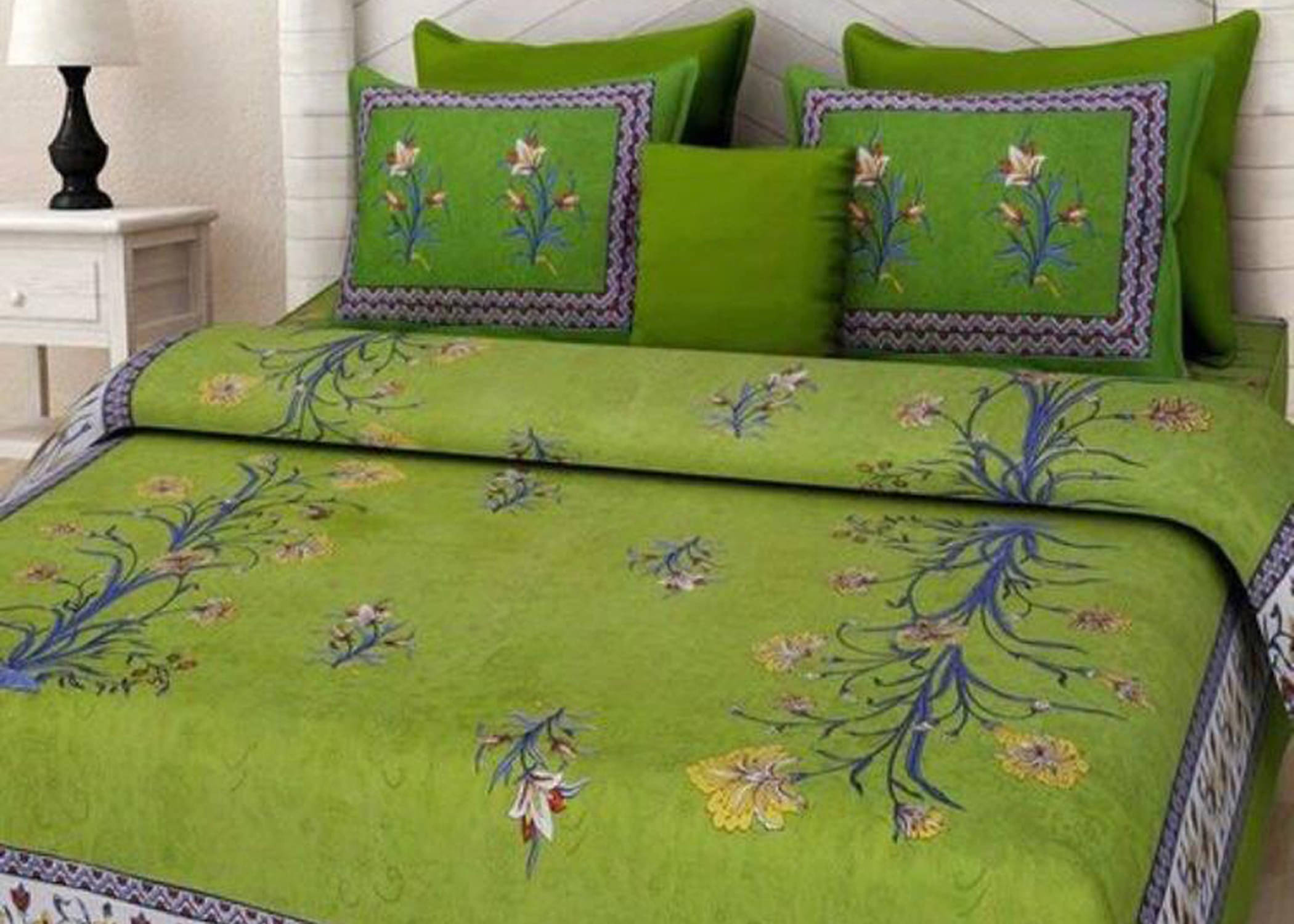 Navkaar Creation Cotton 1 Double Bedsheet with 2 Pillow Covers ( Green ) Navkaar Creation Cotton 1 Double Bedsheet with 2 Pillow Covers ( Green )