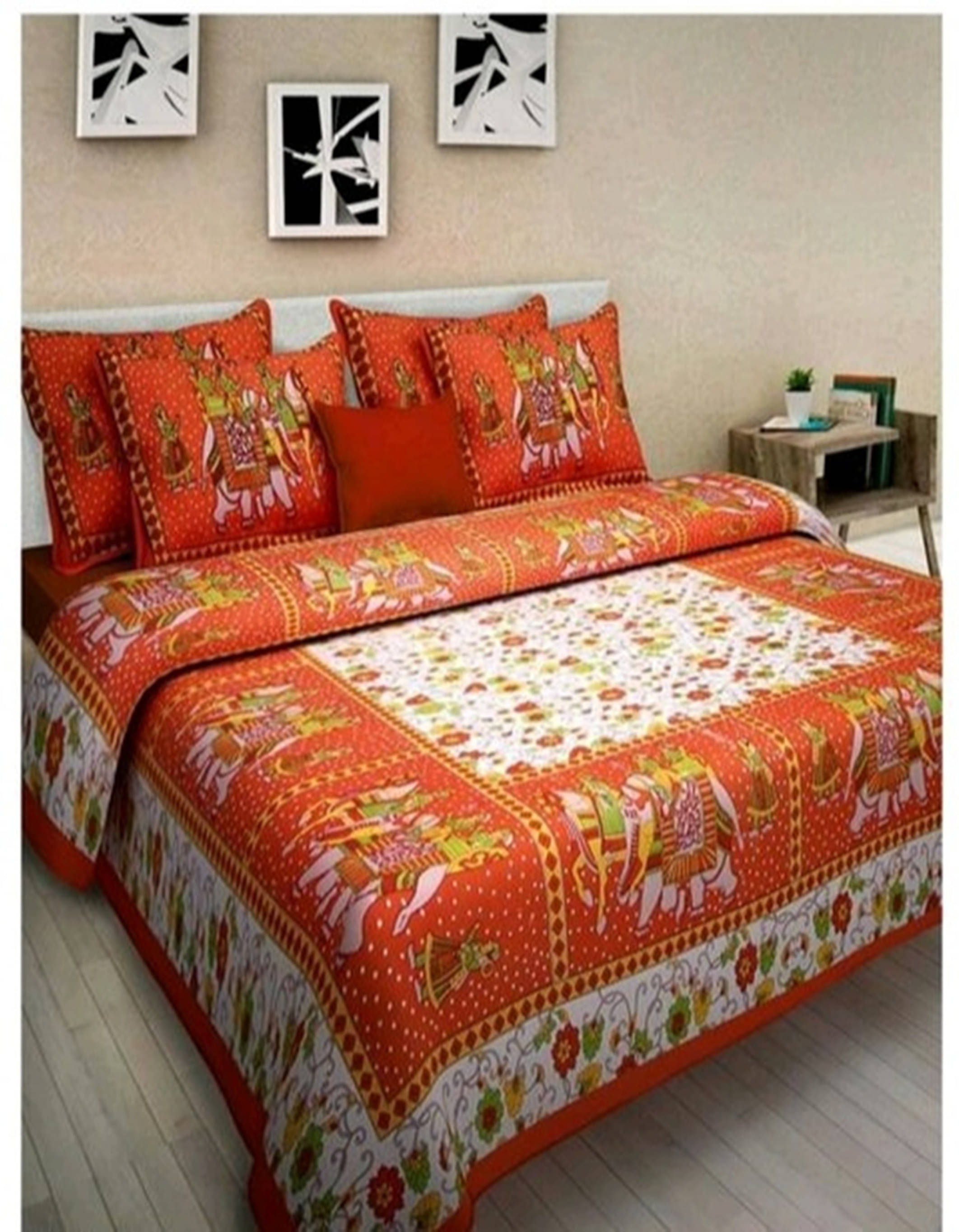    			Navkaar Creation Cotton 1 Double Bedsheet with 2 Pillow Covers ( Orange )