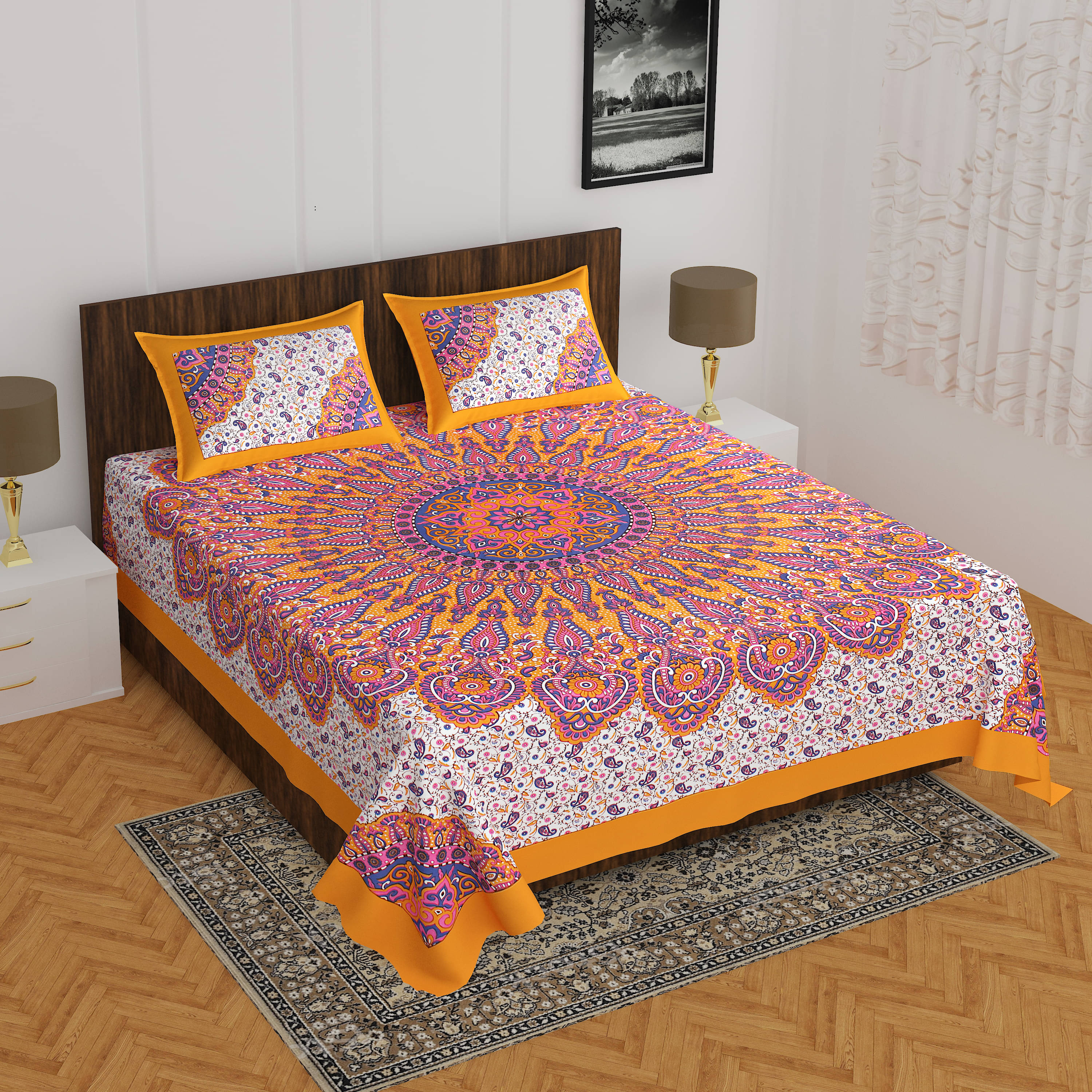 Navkaar Creation Cotton 1 Double Bedsheet with 2 Pillow Covers ( Multicolor ) Navkaar Creation Cotton 1 Double Bedsheet with 2 Pillow Covers ( Multicolor )