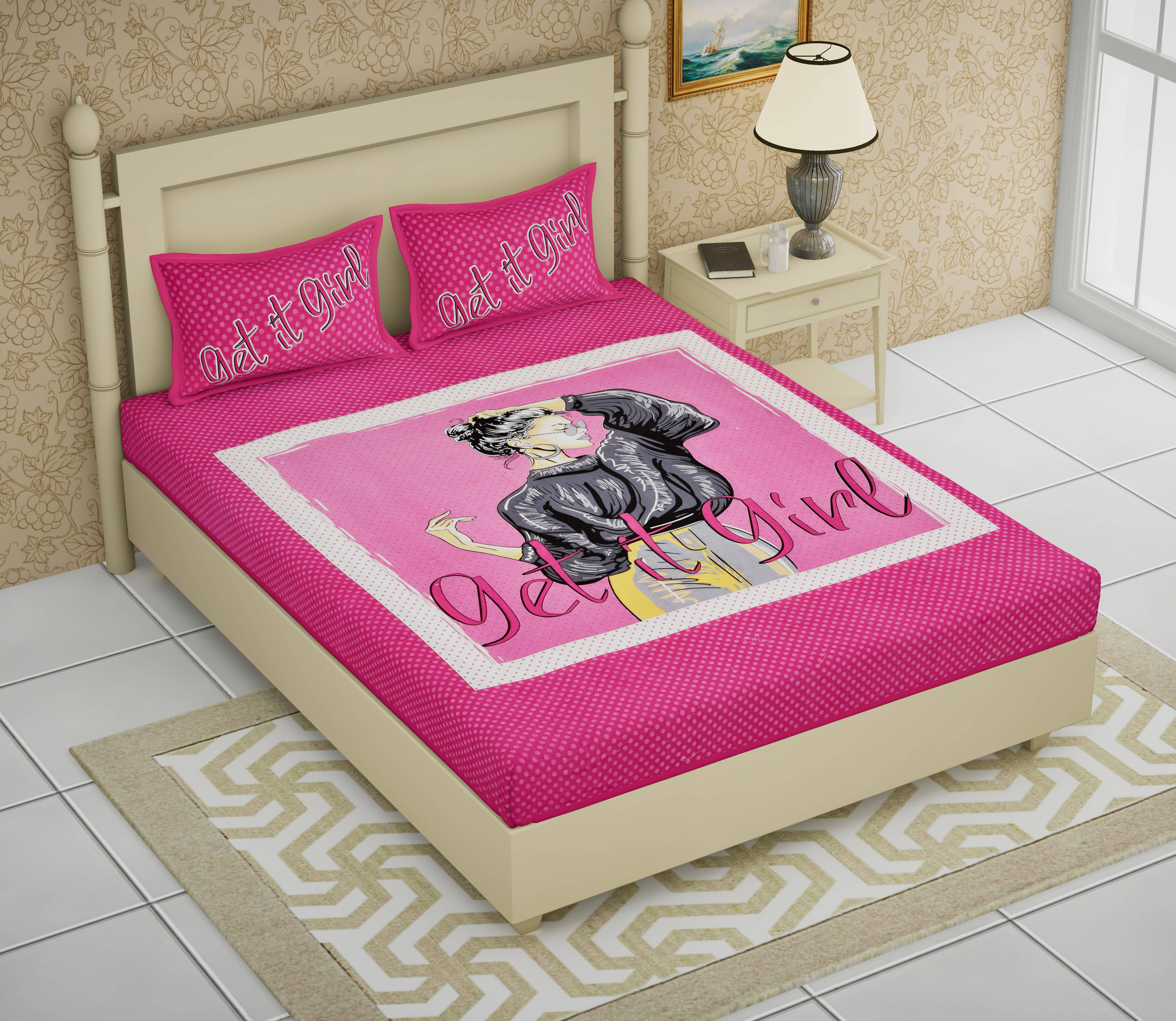     			Navkaar Creation Cotton 1 Double Bedsheet with 2 Pillow Covers ( Pink )