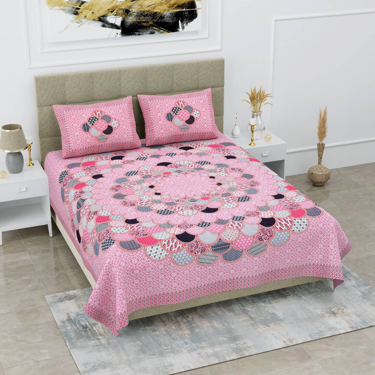 Navkaar Creation Cotton 1 Double Bedsheet with 2 Pillow Covers ( Pink ) Navkaar Creation Cotton 1 Double Bedsheet with 2 Pillow Covers ( Pink )