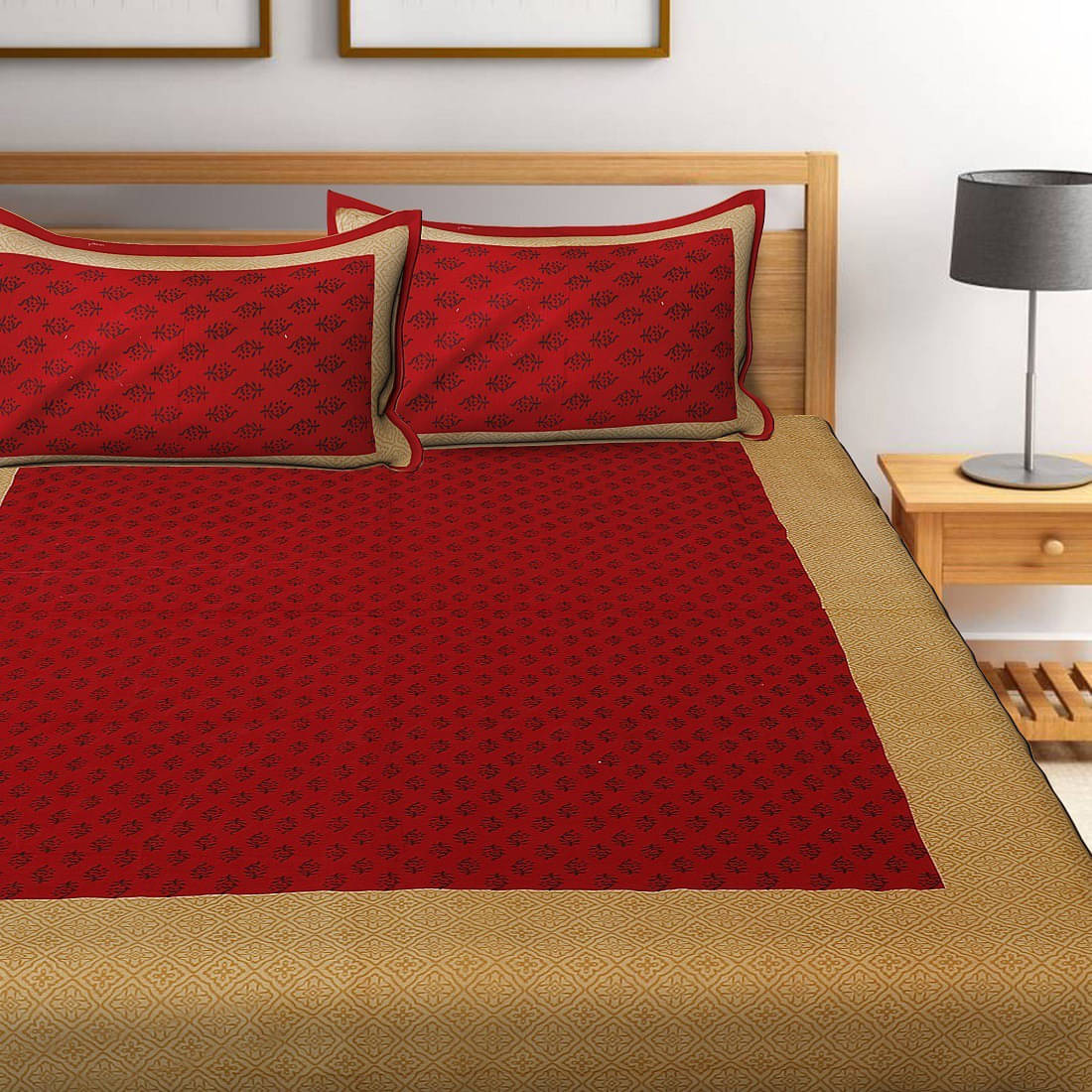 Navkaar Creation Cotton 1 Double Bedsheet with 2 Pillow Covers ( Red ) Navkaar Creation Cotton 1 Double Bedsheet with 2 Pillow Covers ( Red )