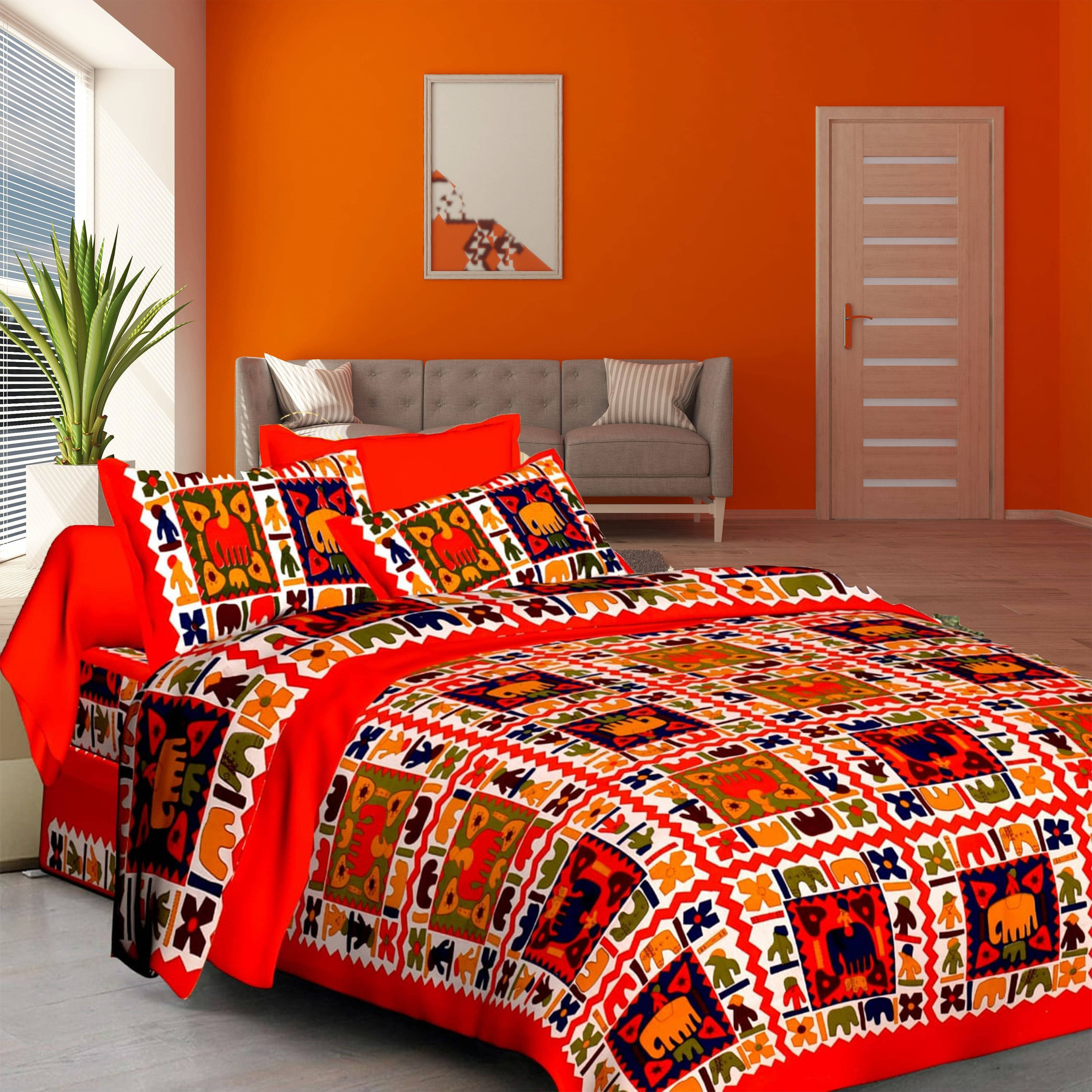 Navkaar Creation Cotton 1 Double Bedsheet with 2 Pillow Covers ( Orange ) Navkaar Creation Cotton 1 Double Bedsheet with 2 Pillow Covers ( Orange )