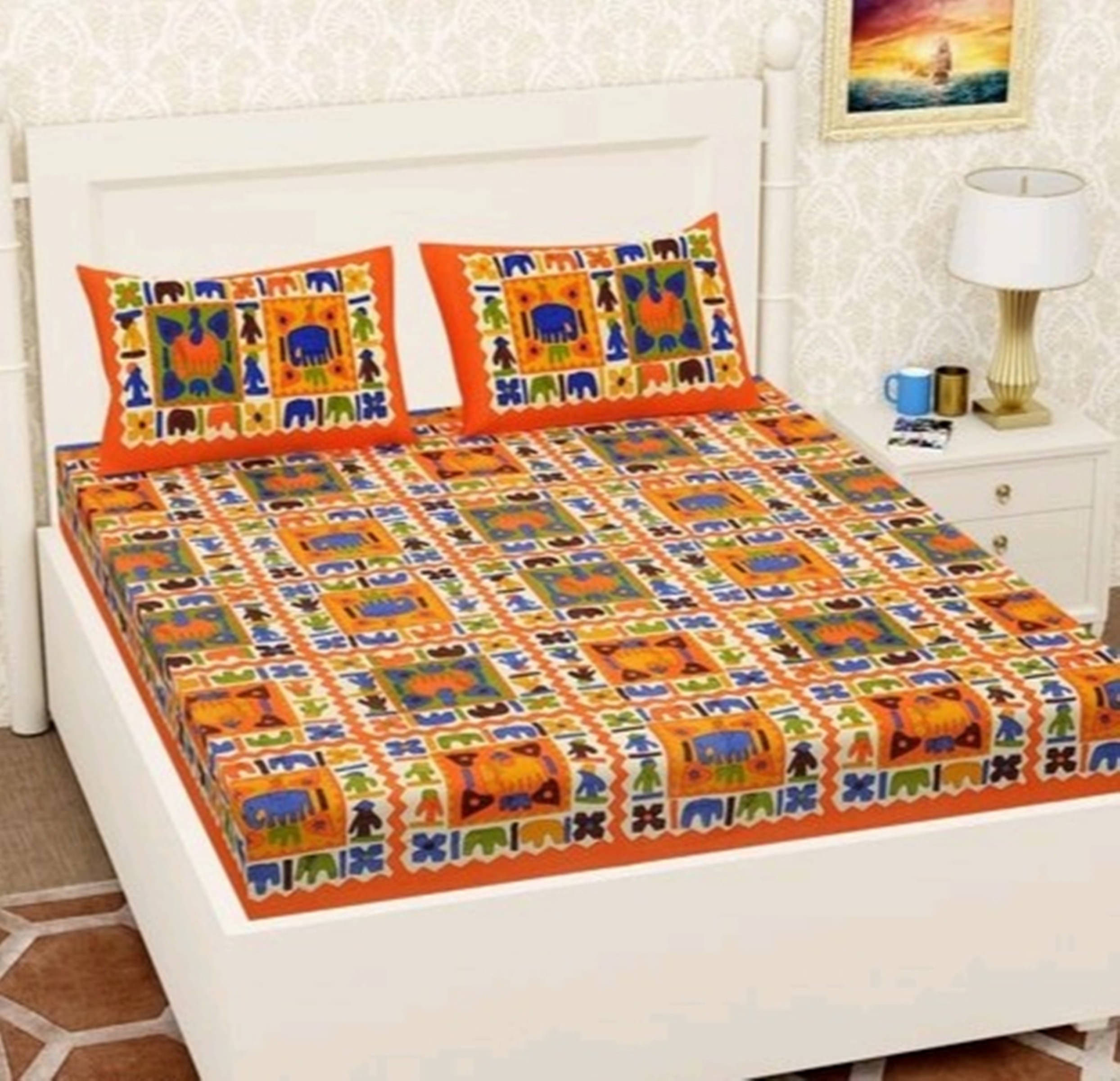 Navkaar Creation Cotton 1 Double Bedsheet with 2 Pillow Covers ( Orange ) Navkaar Creation Cotton 1 Double Bedsheet with 2 Pillow Covers ( Orange )
