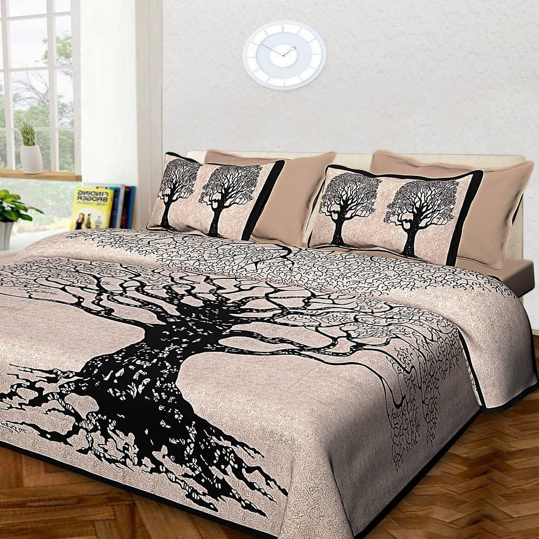     			Navkaar Creation Cotton 1 Double Bedsheet with 2 Pillow Covers ( Black )