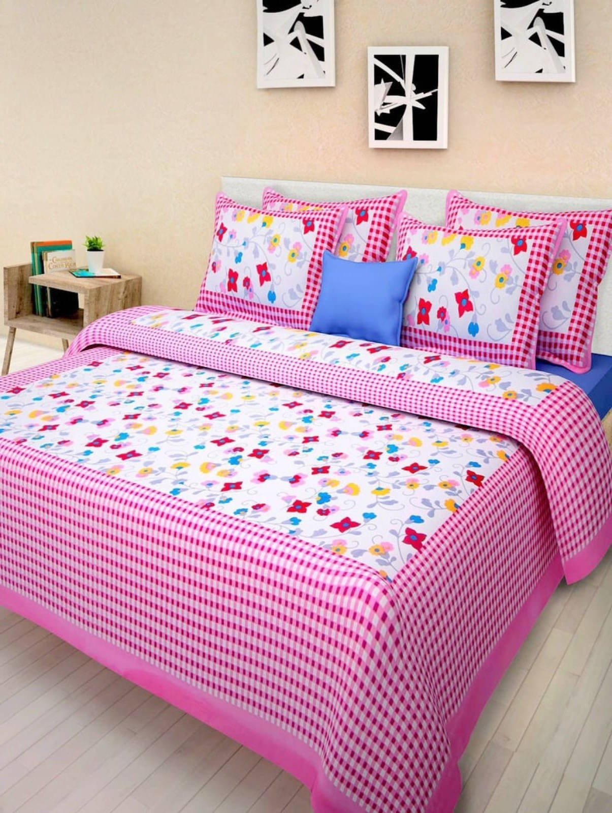     			Navkaar Creation Cotton 1 Double Bedsheet with 2 Pillow Covers ( Pink )