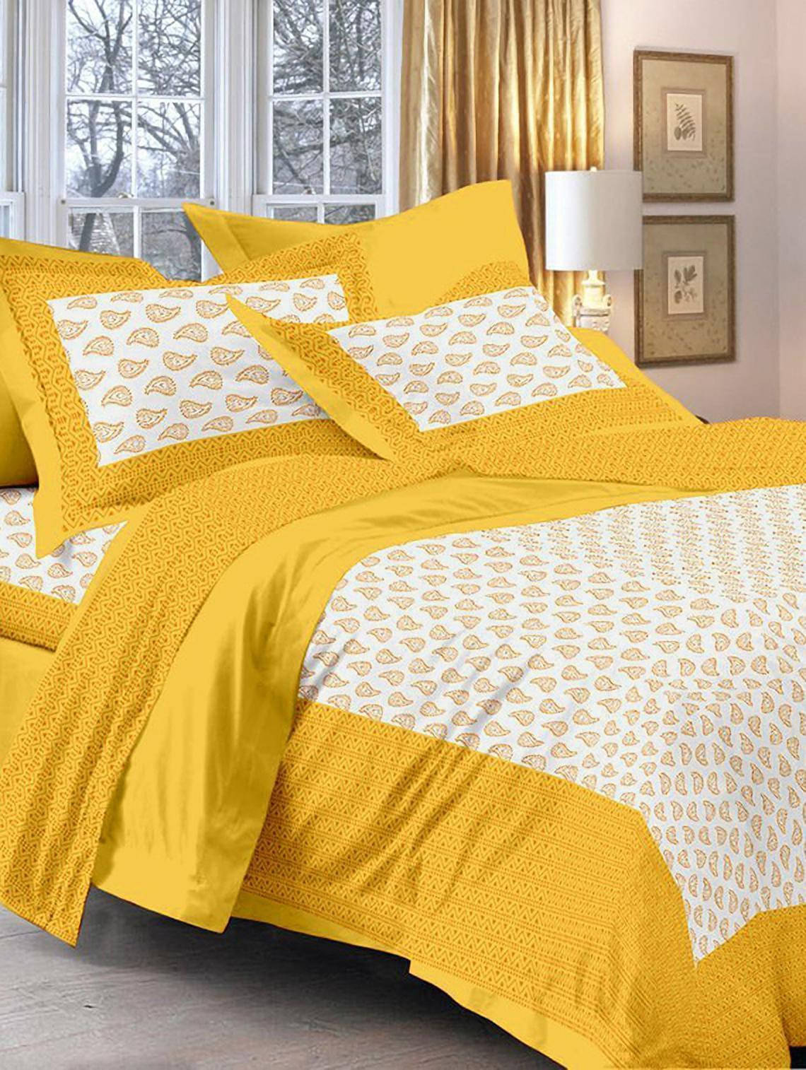 Navkaar Creation Cotton 1 Double Bedsheet with 2 Pillow Covers ( Yellow ) Navkaar Creation Cotton 1 Double Bedsheet with 2 Pillow Covers ( Yellow )