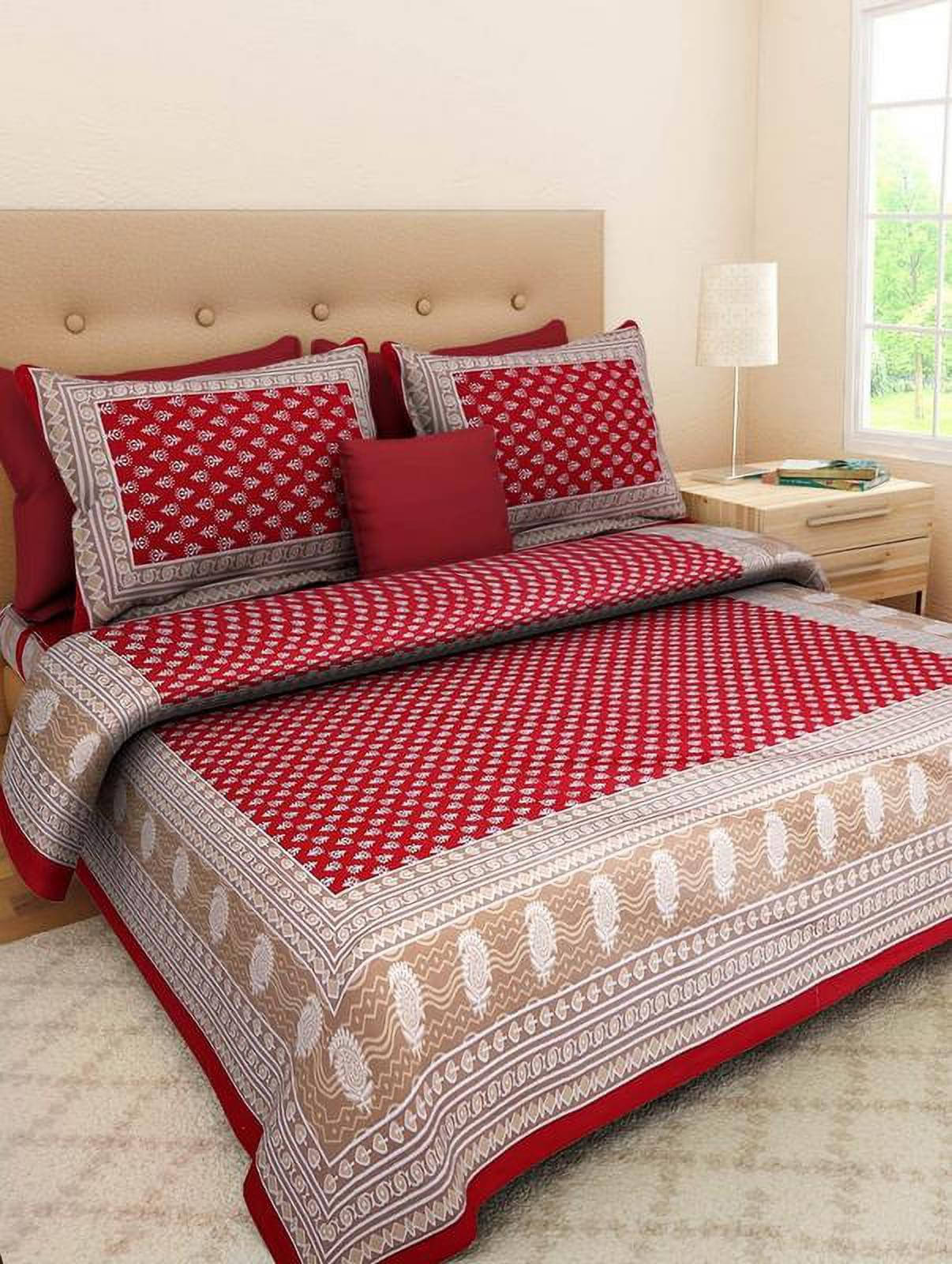 Navkaar Creation Cotton 1 Double Bedsheet with 2 Pillow Covers ( Red )     			Navkaar Creation Cotton 1 Double Bedsheet with 2 Pillow Covers ( Red )