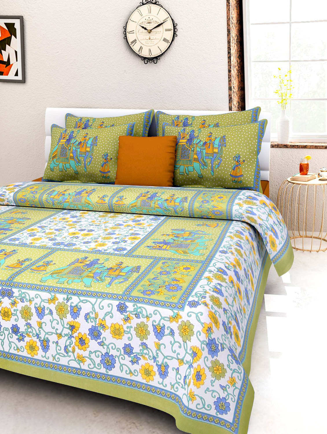 Navkaar Creation Cotton 1 Double Bedsheet with 2 Pillow Covers ( Green ) Navkaar Creation Cotton 1 Double Bedsheet with 2 Pillow Covers ( Green )