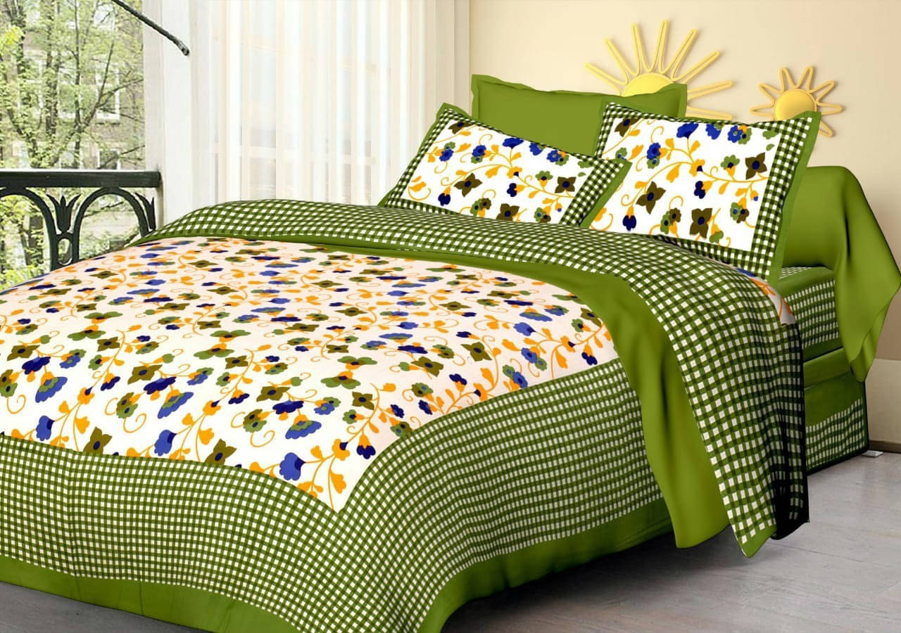     			Navkaar Creation Cotton 1 Double Bedsheet with 2 Pillow Covers ( Green )
