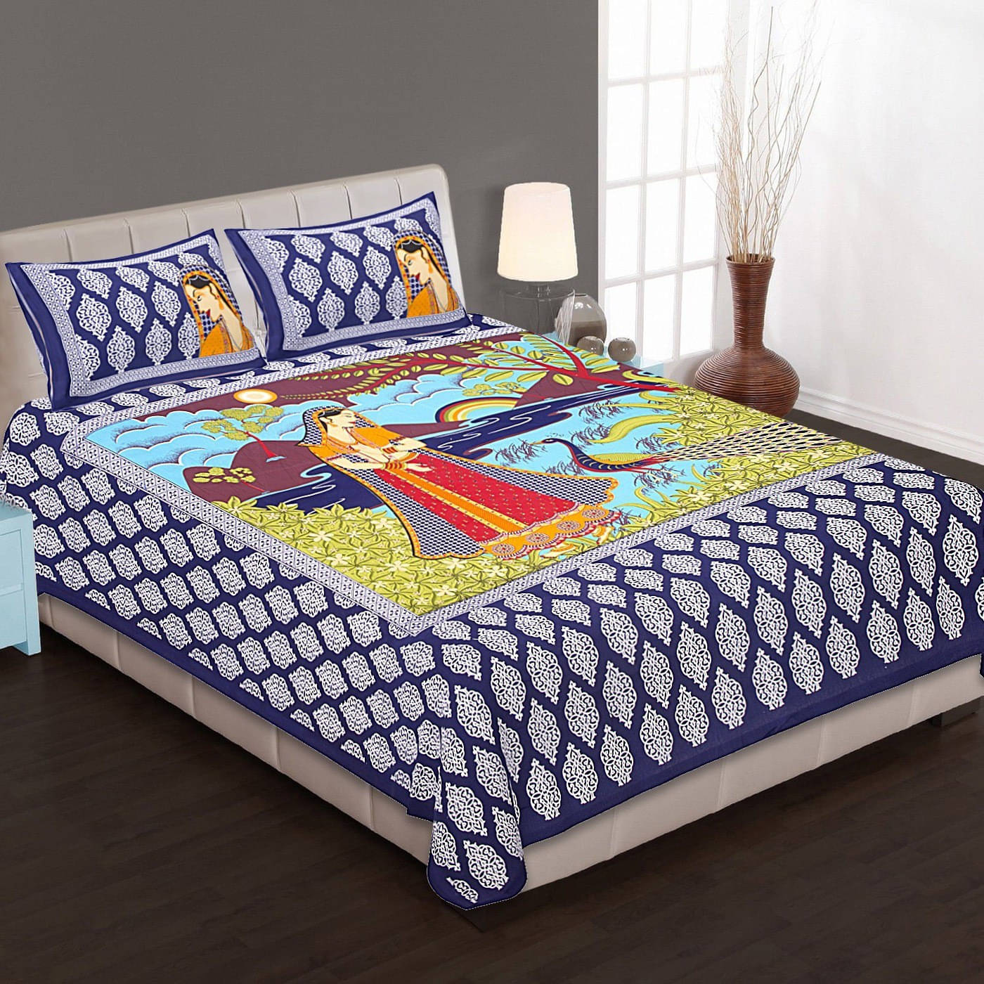 Navkaar Creation Cotton 1 Double Bedsheet with 2 Pillow Covers ( Multicolor ) Navkaar Creation Cotton 1 Double Bedsheet with 2 Pillow Covers ( Multicolor )